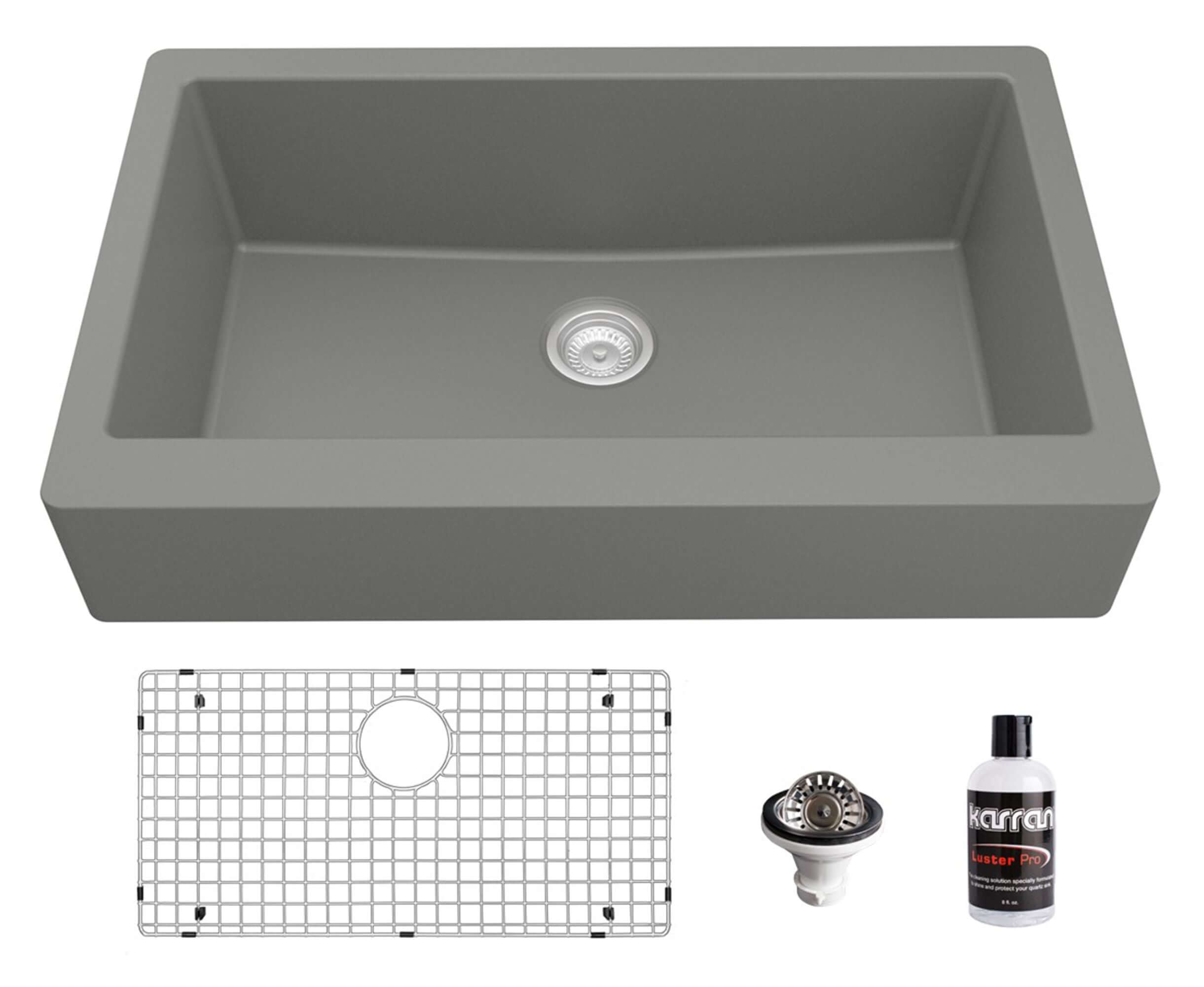 Alternate Image for Karran 34" Quartz Composite Retrofit Farmhouse Sink, Grey, QAR-740-GR-PK1