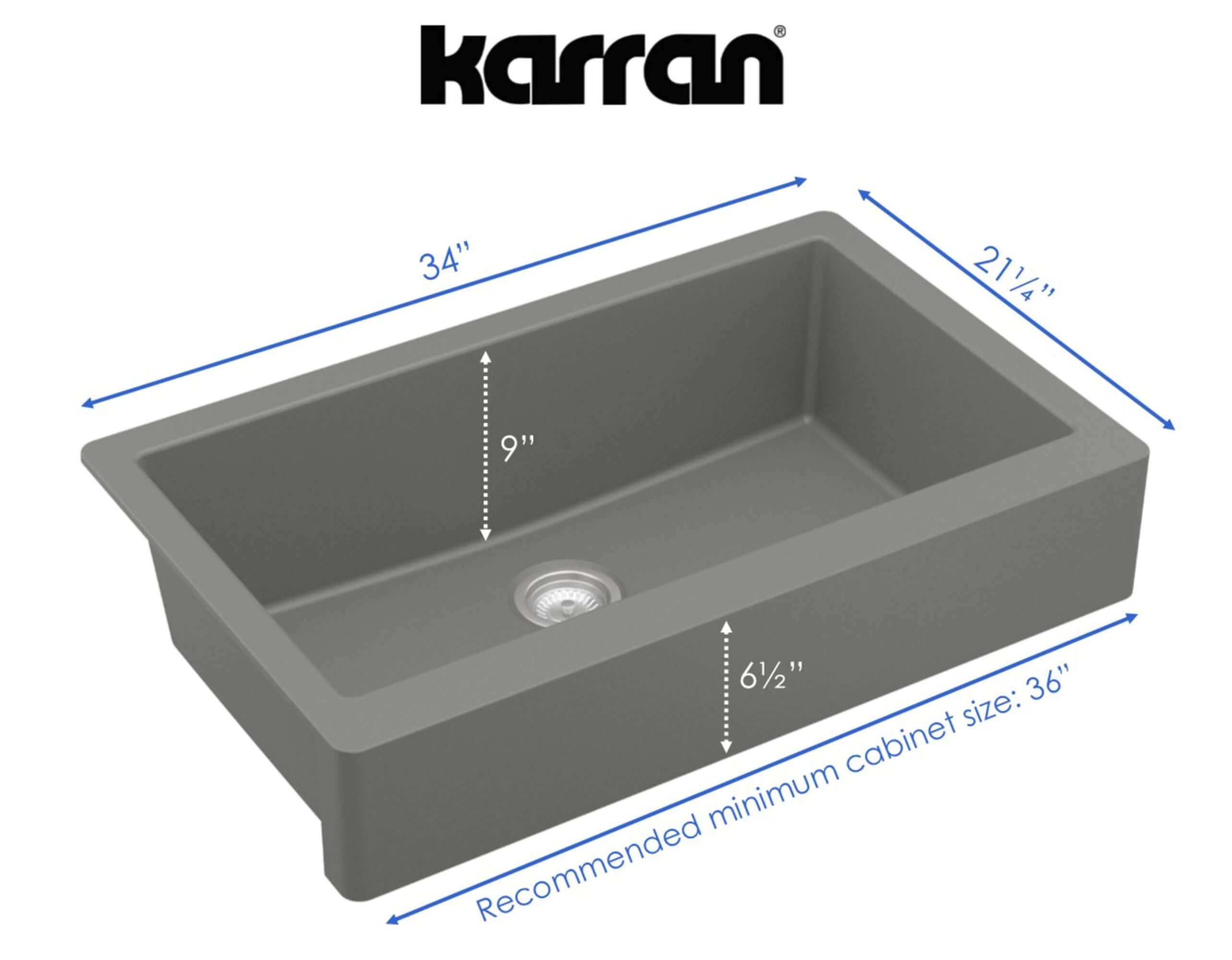 Alternate Image for Karran 34" Quartz Composite Retrofit Farmhouse Sink, Grey, QAR-740-GR-PK1