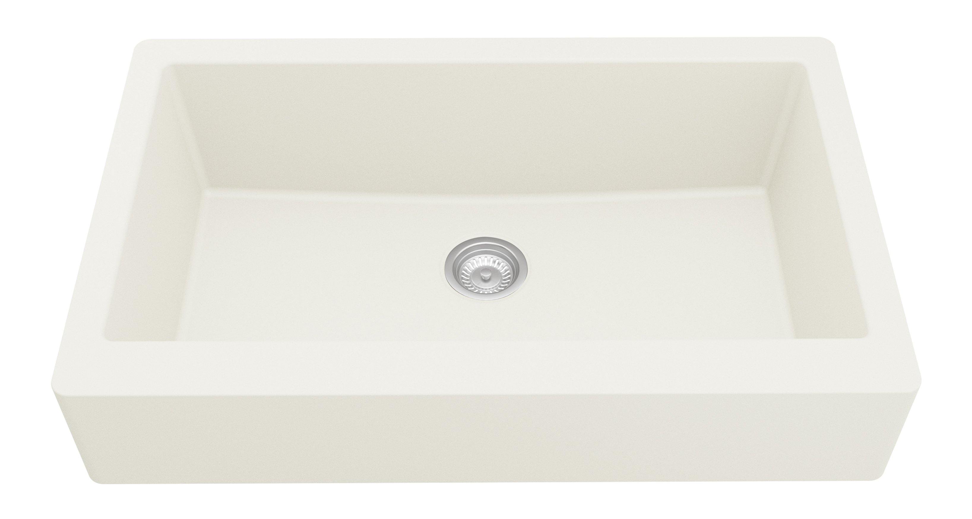 Karran 34" Quartz Composite Retrofit Farmhouse Sink, White, QAR-740-WH