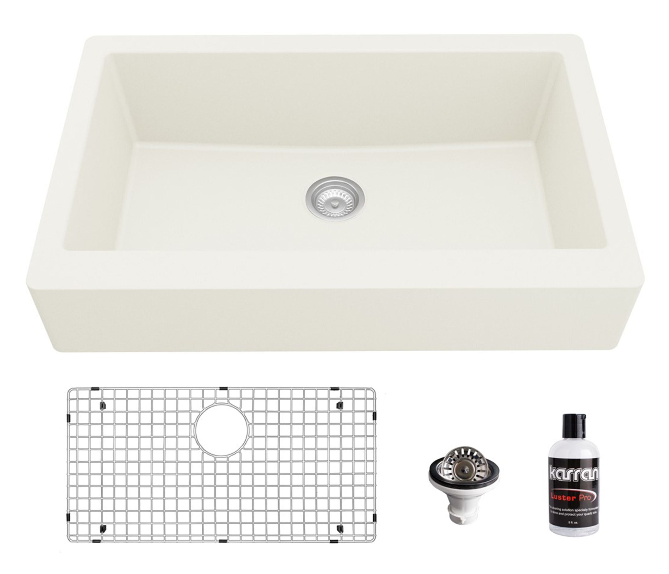 Karran 34" Quartz Composite Retrofit Farmhouse Sink, White, QAR-740-WH-PK1