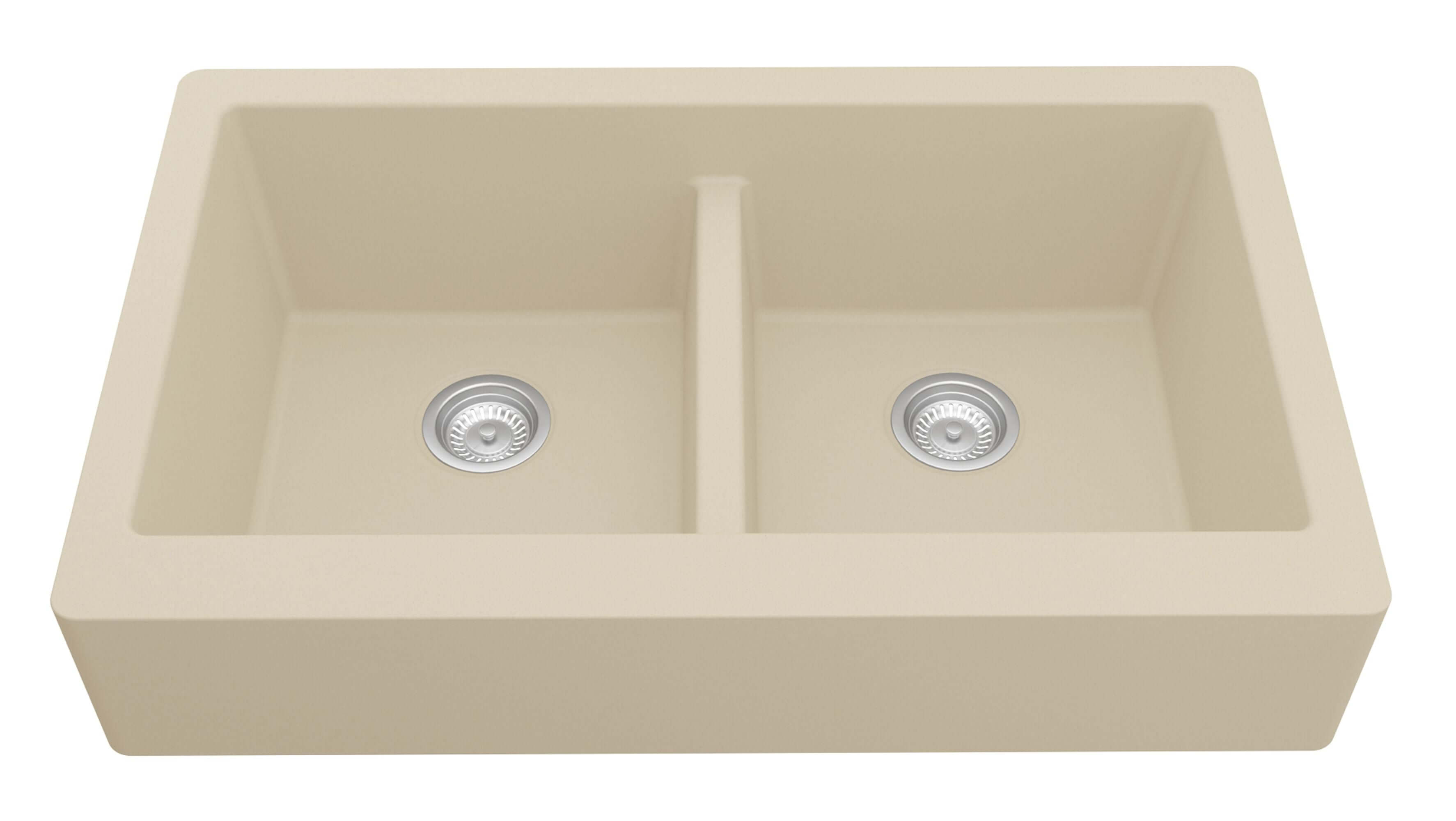 Alternate Image for Karran 34" Quartz Composite Retrofit Farmhouse Sink, 50/50 Double Bowl, Bisque, QAR-750-BI-PK1