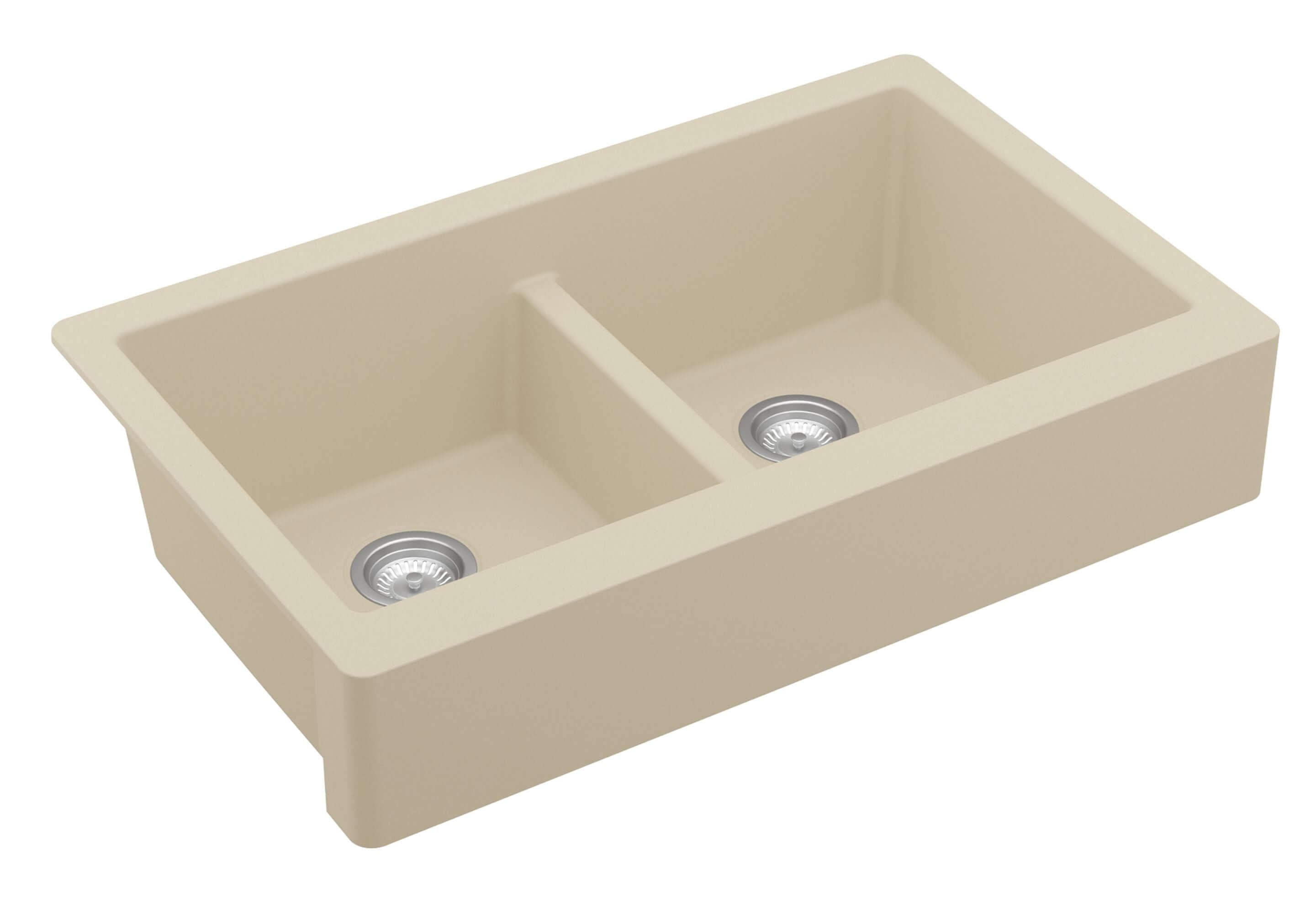 Alternate Image for Karran 34" Quartz Composite Retrofit Farmhouse Sink, 50/50 Double Bowl, Bisque, QAR-750-BI-PK1