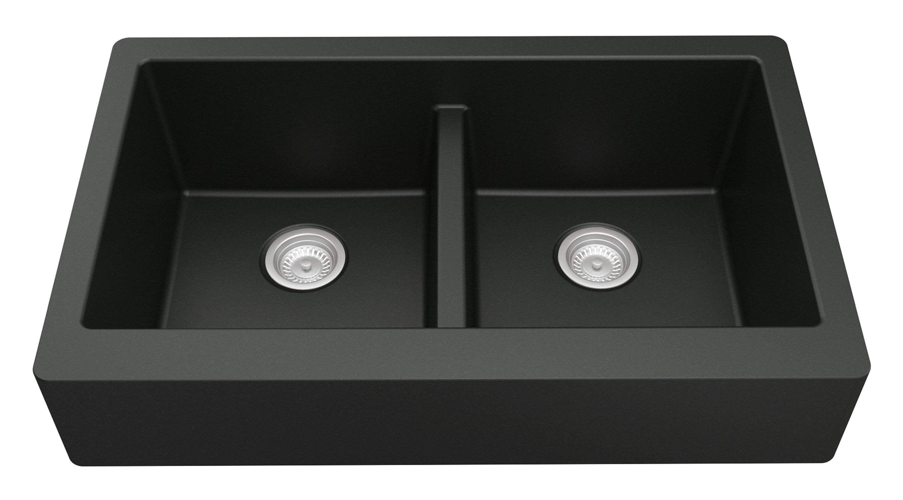 Alternate Image for Karran 34" Quartz Composite Retrofit Farmhouse Sink, 50/50 Double Bowl, Black, QAR-750-BL