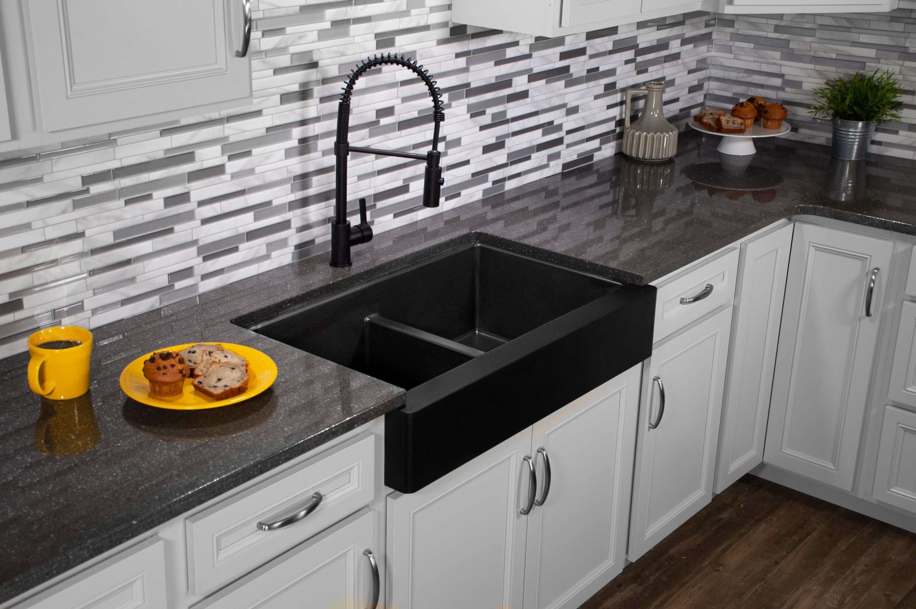 Alternate Image for Karran 34" Quartz Composite Retrofit Farmhouse Sink, 50/50 Double Bowl, Black, QAR-750-BL-PK1