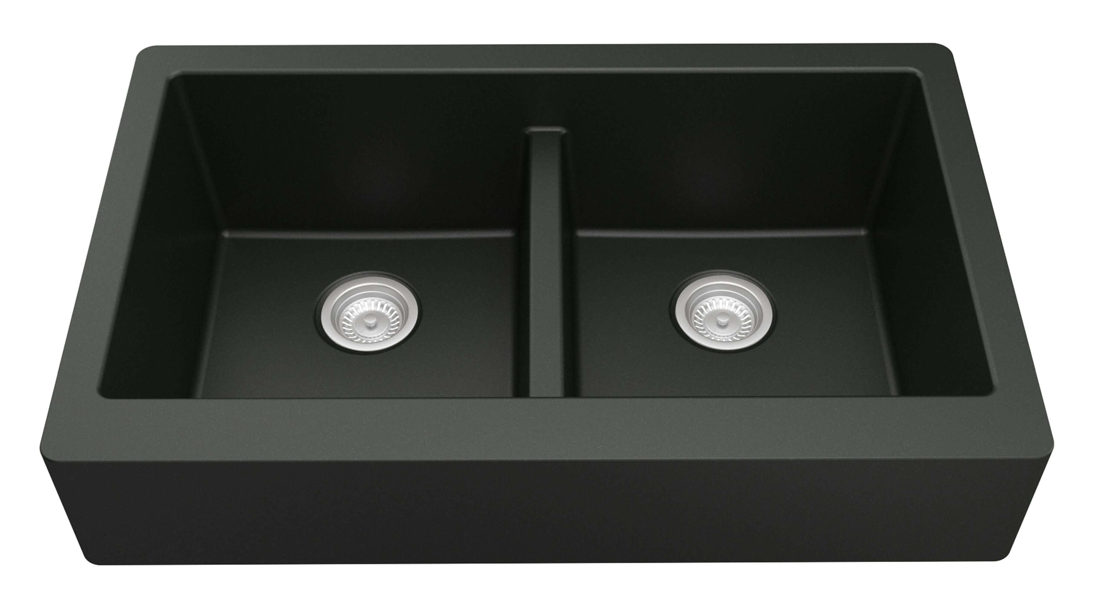 Alternate Image for Karran 34" Quartz Composite Retrofit Farmhouse Sink, 50/50 Double Bowl, Black, QAR-750-BL-PK1