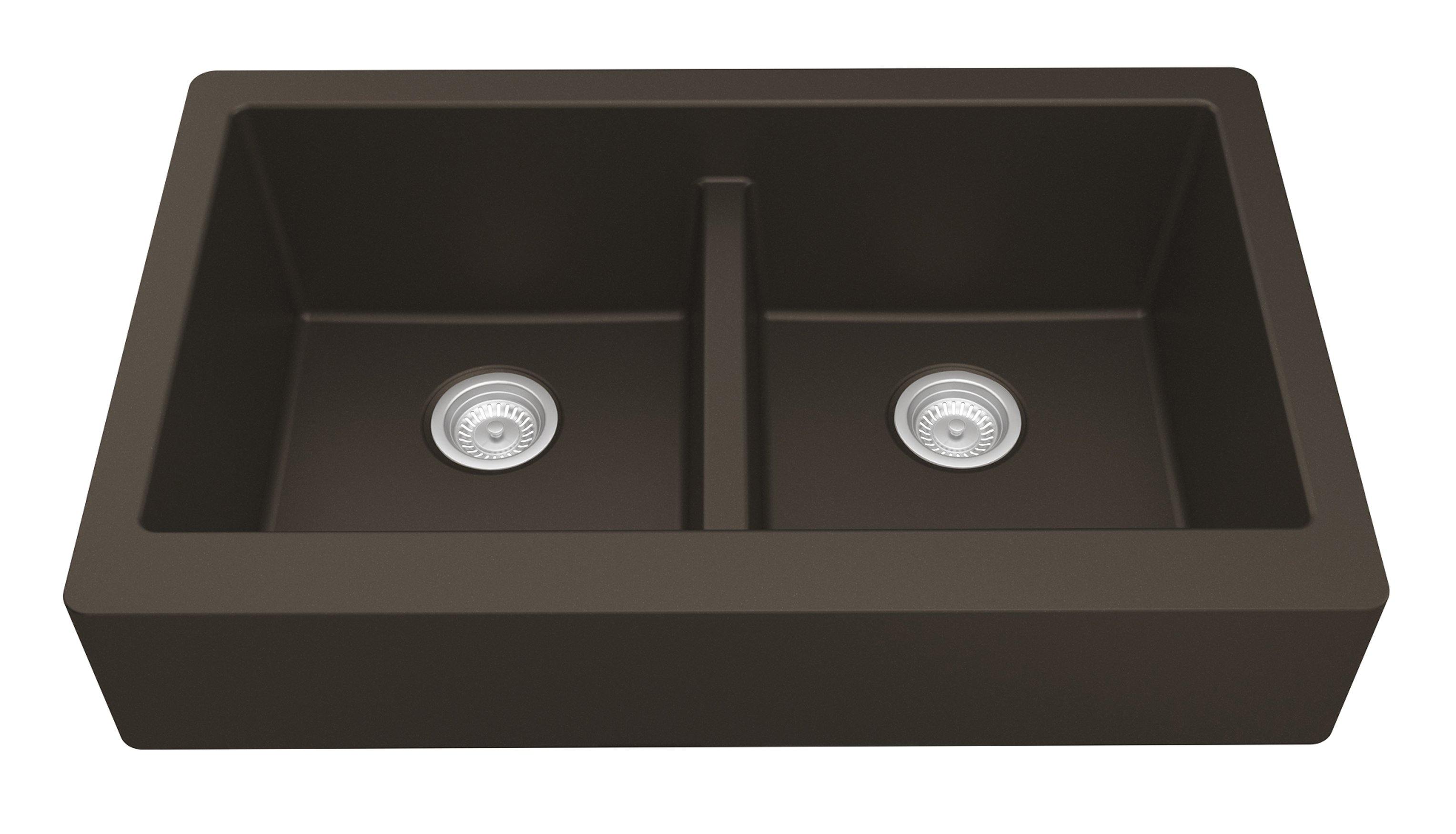 Karran 34" Quartz Composite Retrofit Farmhouse Sink, 50/50 Double Bowl, Brown, QAR-750-BR