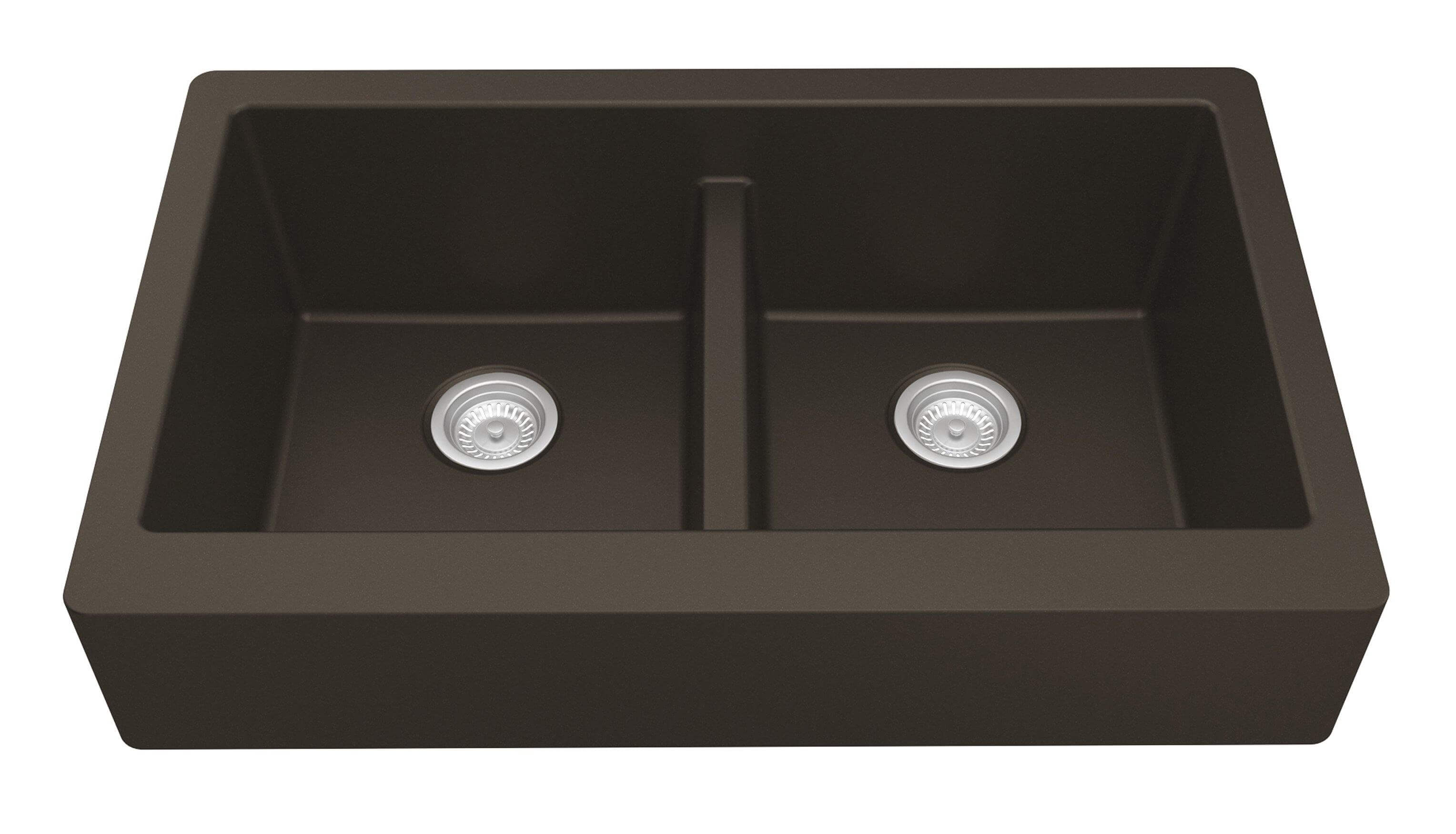 Alternate Image for Karran 34" Quartz Composite Retrofit Farmhouse Sink, 50/50 Double Bowl, Brown, QAR-750-BR