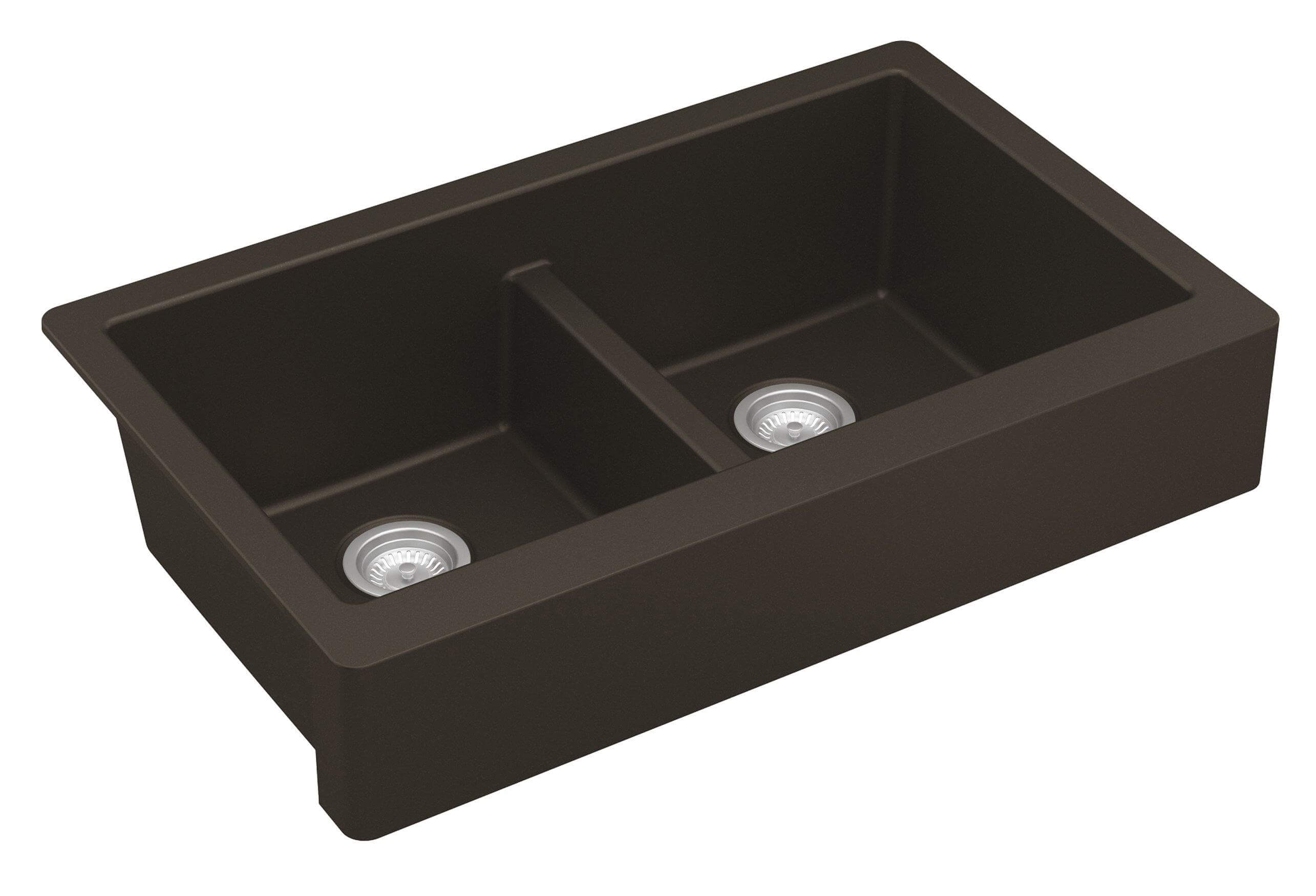 Alternate Image for Karran 34" Quartz Composite Retrofit Farmhouse Sink, 50/50 Double Bowl, Brown, QAR-750-BR