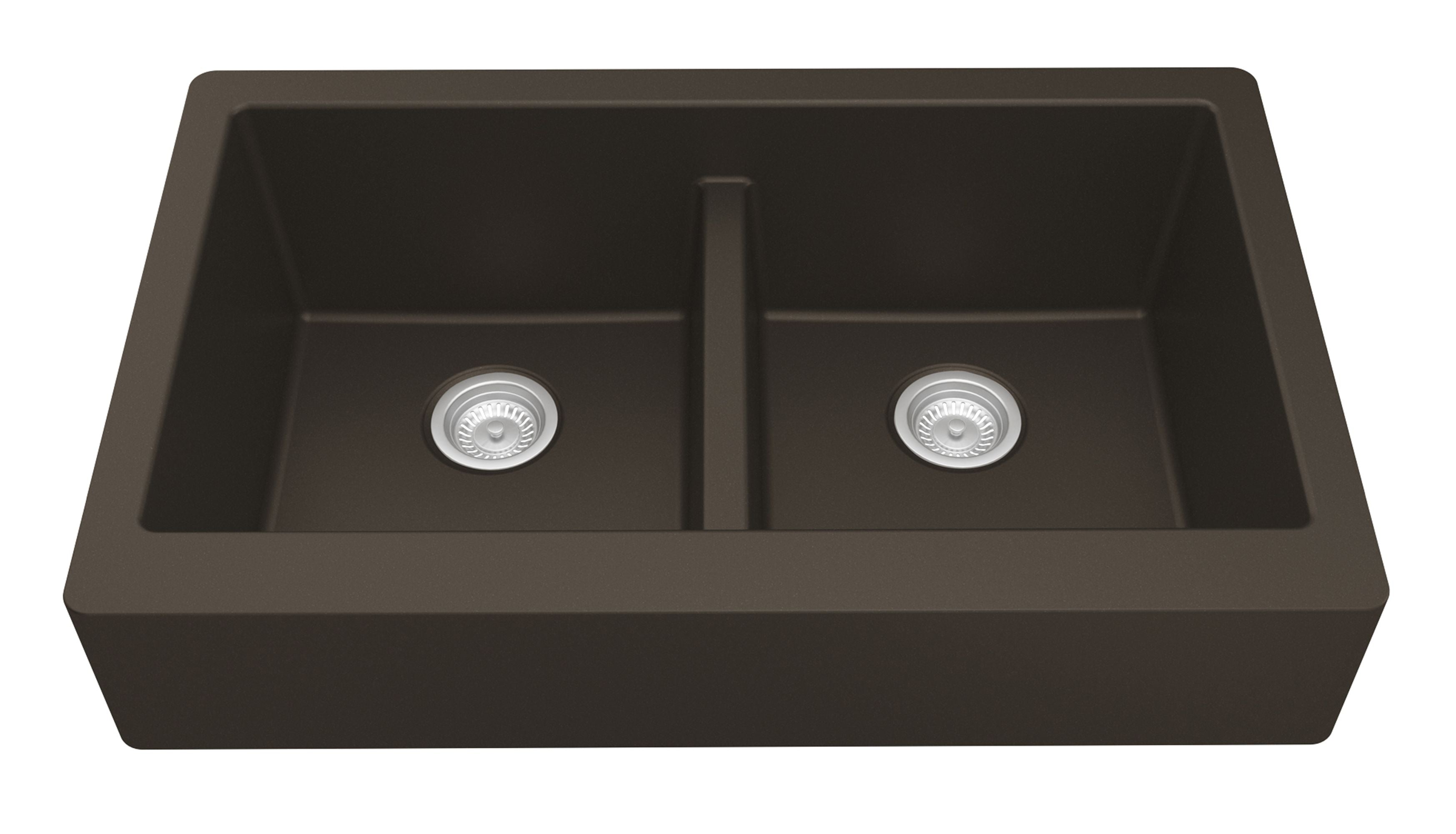 Karran 34" Quartz Composite Retrofit Farmhouse Sink, 50/50 Double Bowl, Brown, QAR-750-BR-PK1