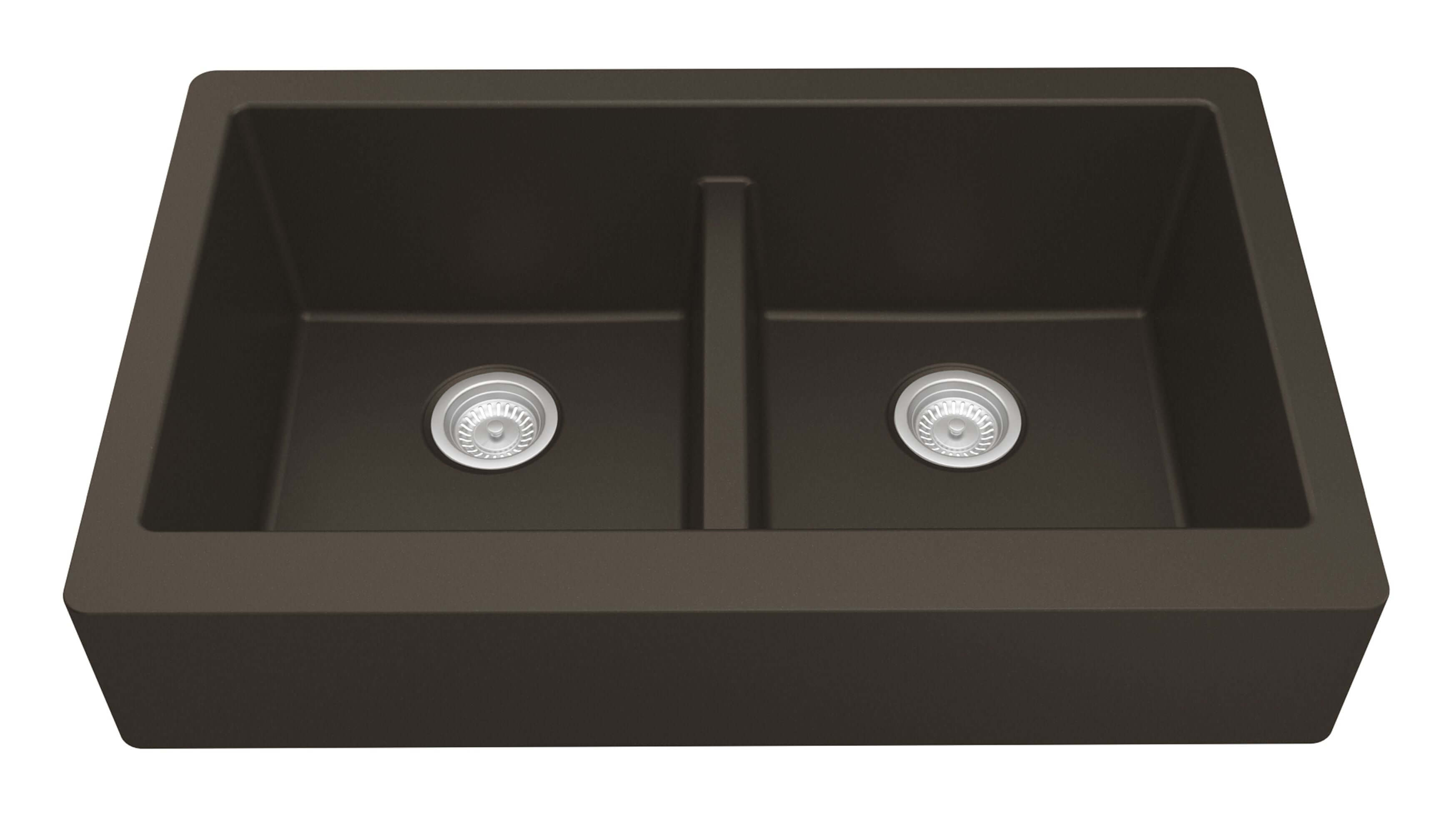 Alternate Image for Karran 34" Quartz Composite Retrofit Farmhouse Sink, 50/50 Double Bowl, Brown, QAR-750-BR-PK1