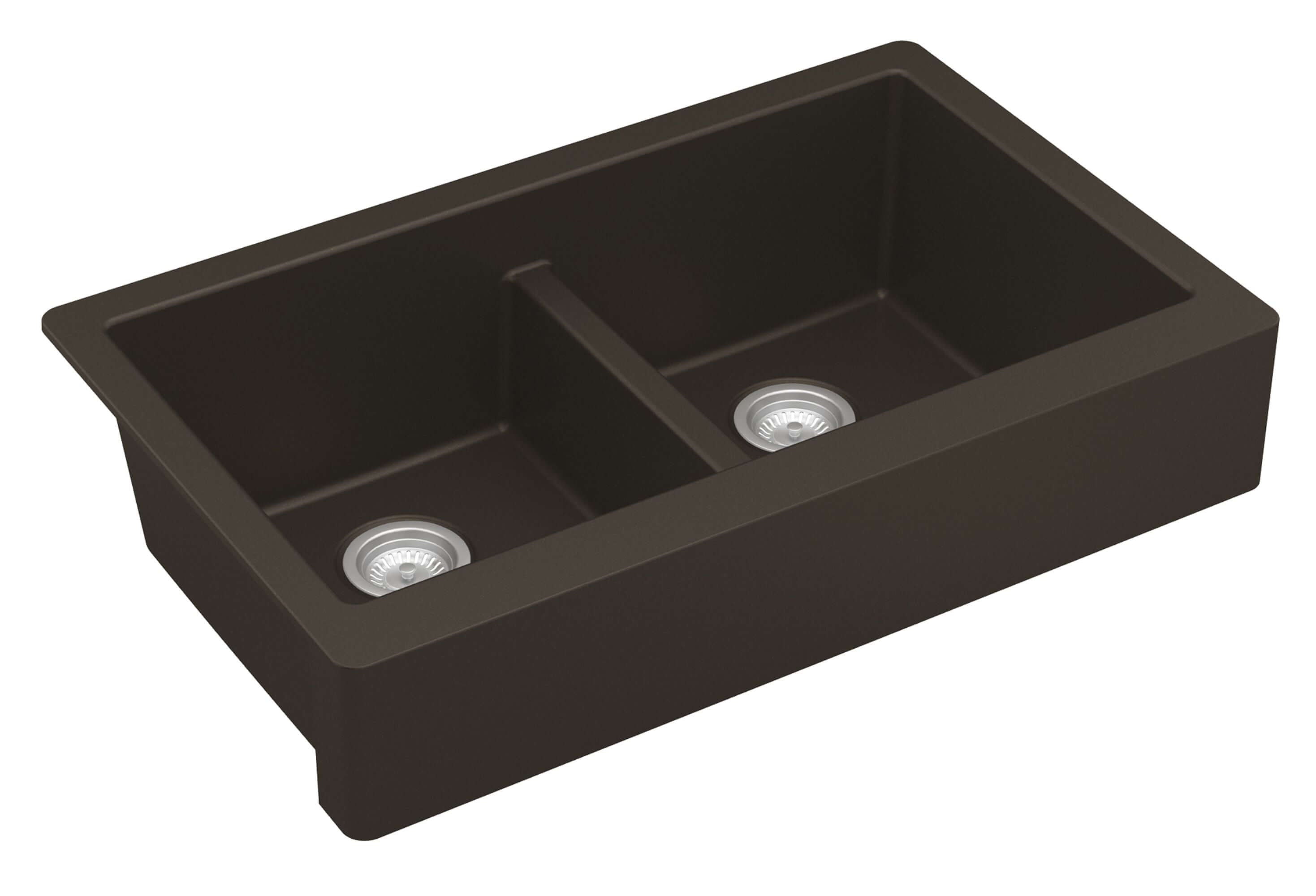 Alternate Image for Karran 34" Quartz Composite Retrofit Farmhouse Sink, 50/50 Double Bowl, Brown, QAR-750-BR-PK1