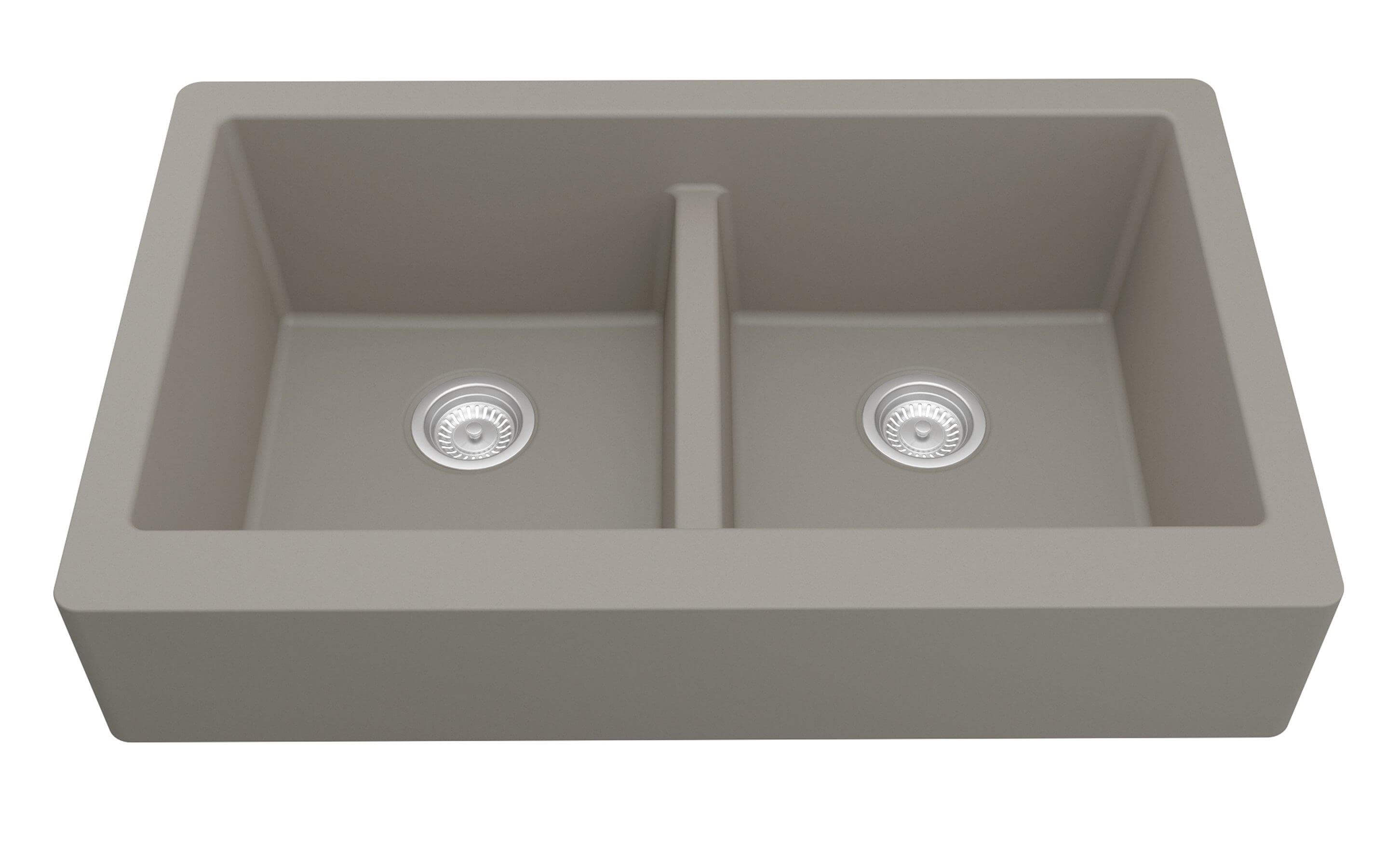 Alternate Image for Karran 34" Quartz Composite Retrofit Farmhouse Sink, 50/50 Double Bowl, Concrete, QAR-750-CN