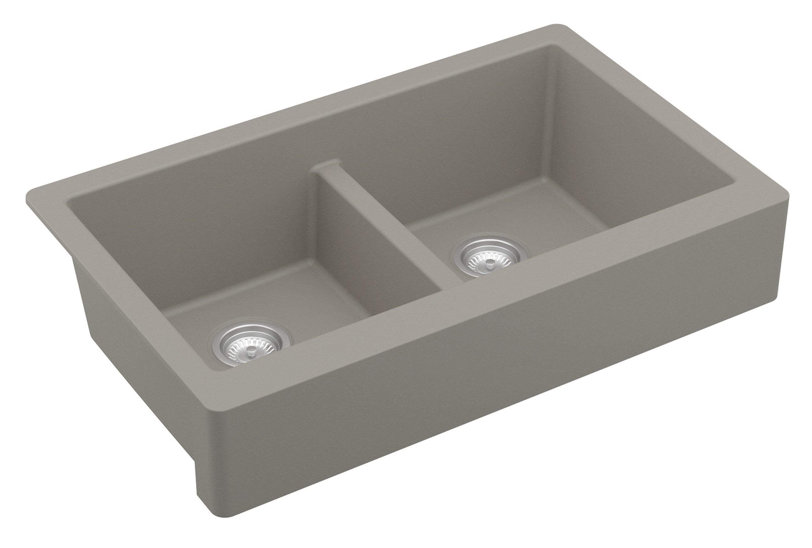 Alternate Image for Karran 34" Quartz Composite Retrofit Farmhouse Sink, 50/50 Double Bowl, Concrete, QAR-750-CN