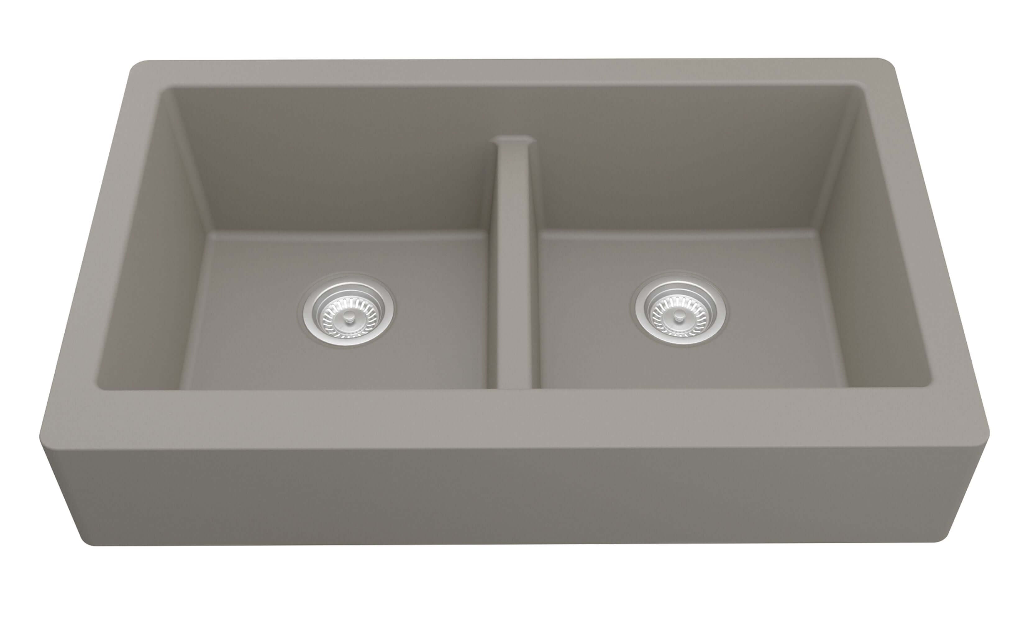 Alternate Image for Karran 34" Quartz Composite Retrofit Farmhouse Sink, 50/50 Double Bowl, Concrete, QAR-750-CN-PK1