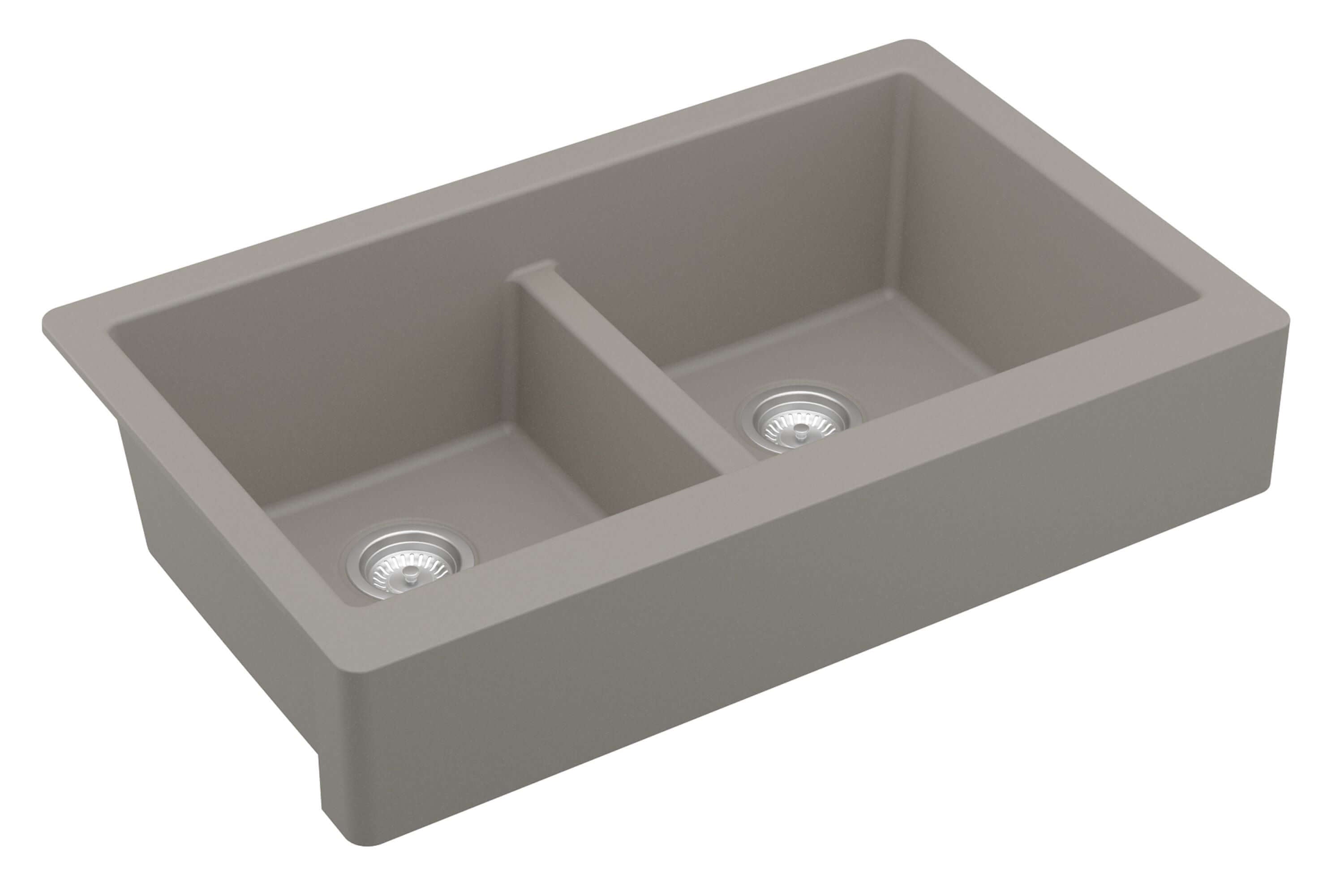 Alternate Image for Karran 34" Quartz Composite Retrofit Farmhouse Sink, 50/50 Double Bowl, Concrete, QAR-750-CN-PK1
