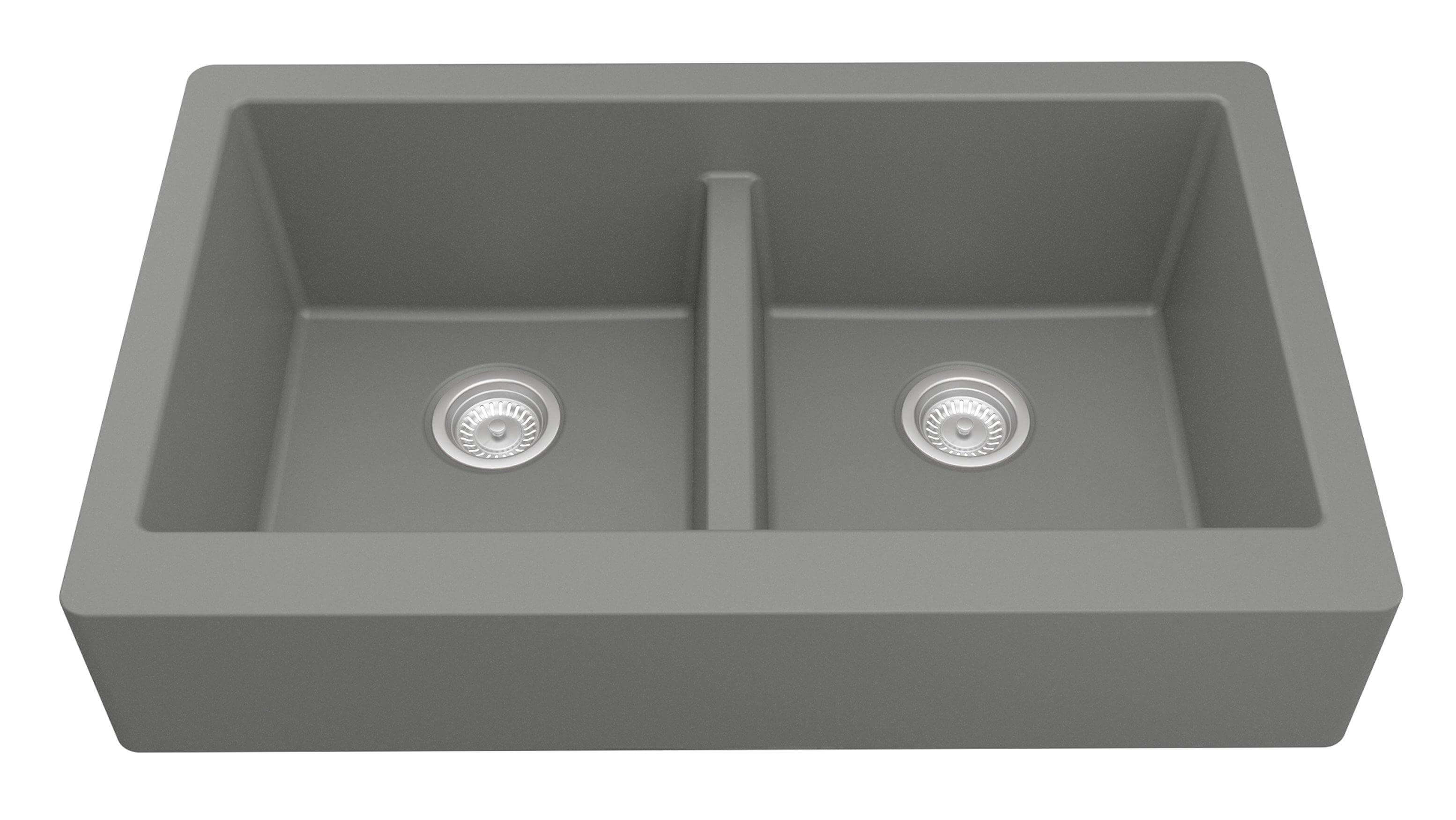 Alternate Image for Karran 34" Quartz Composite Retrofit Farmhouse Sink, 50/50 Double Bowl, Grey, QAR-750-GR