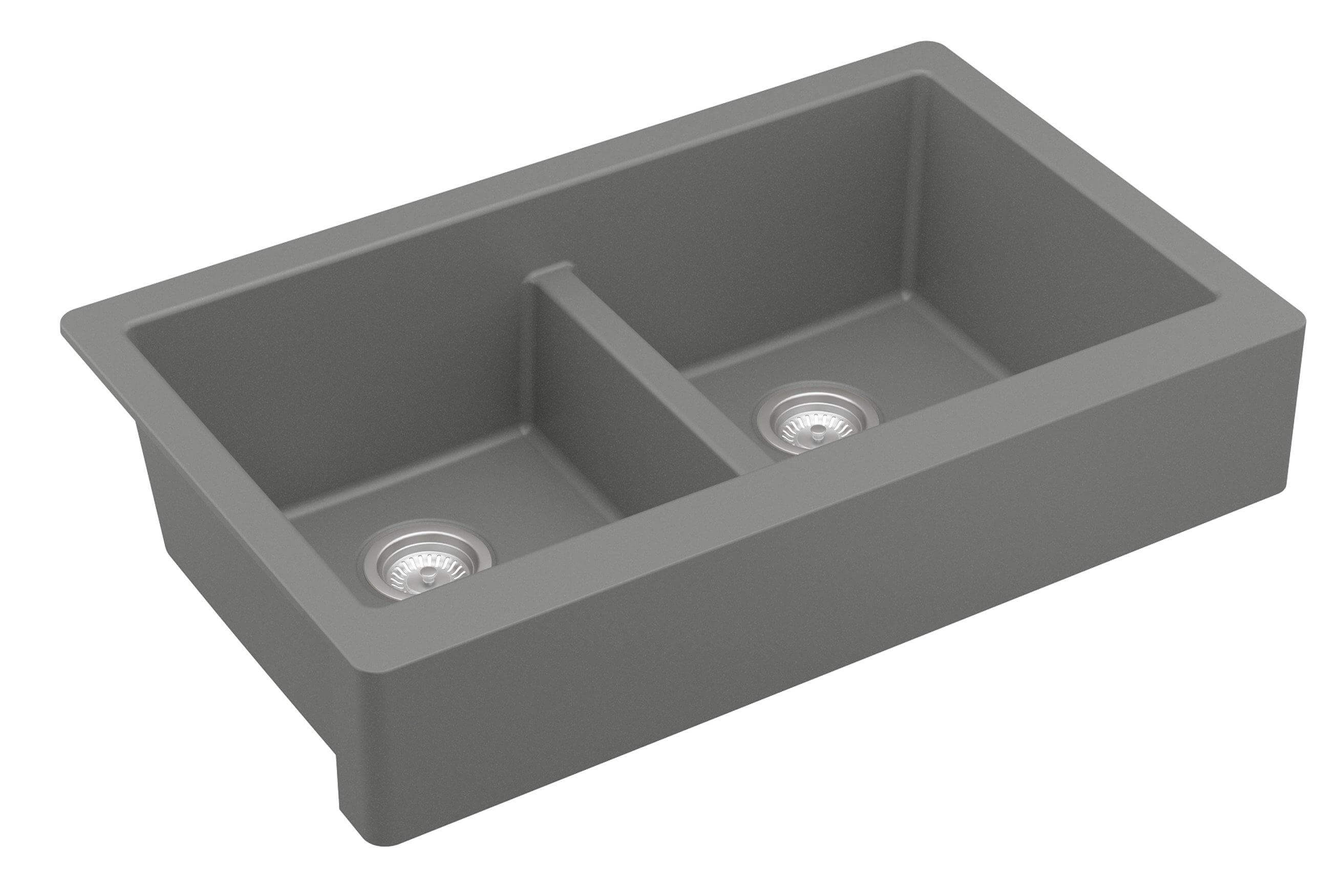 Alternate Image for Karran 34" Quartz Composite Retrofit Farmhouse Sink, 50/50 Double Bowl, Grey, QAR-750-GR