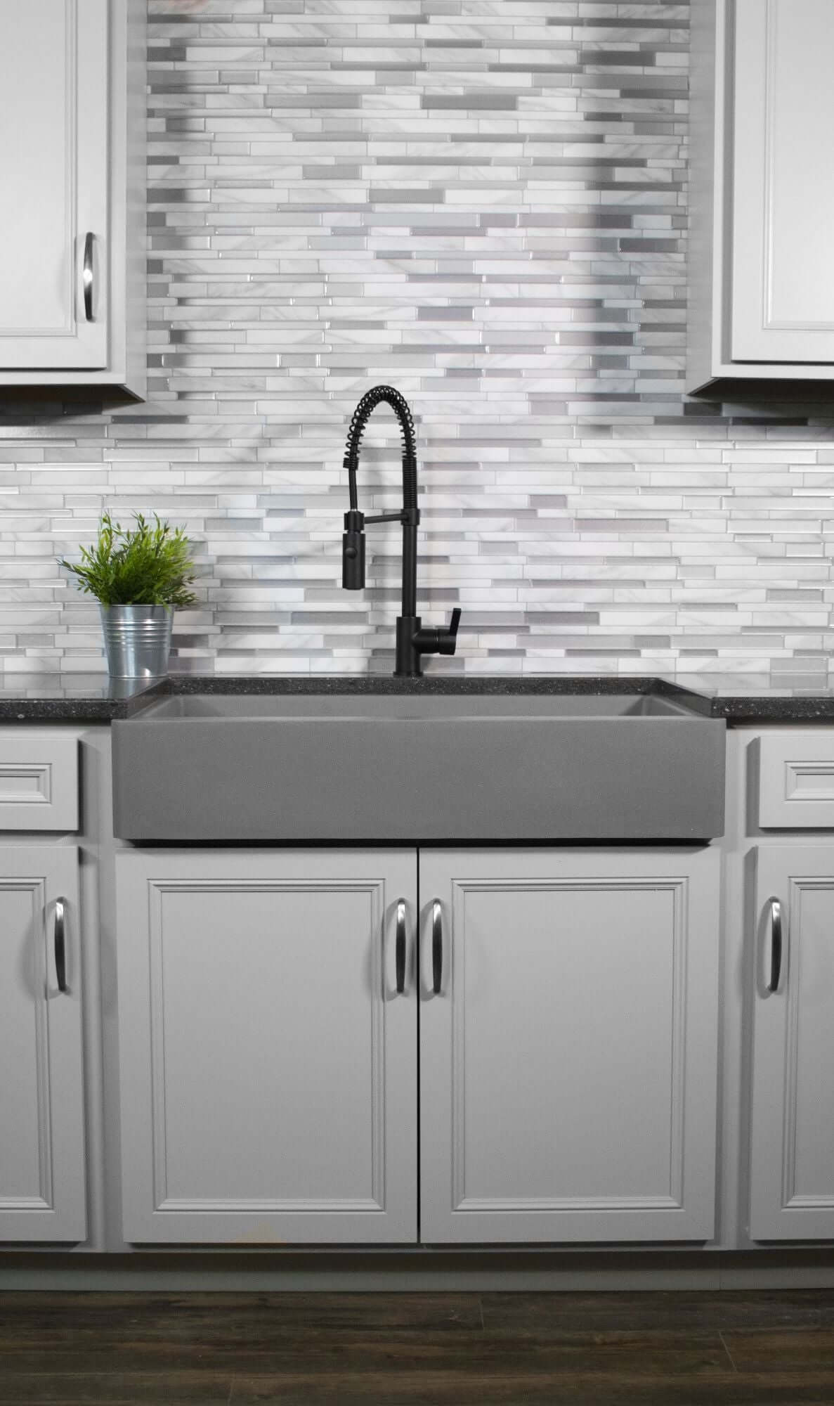 Alternate Image for Karran 34" Quartz Composite Retrofit Farmhouse Sink, 50/50 Double Bowl, Grey, QAR-750-GR-PK1