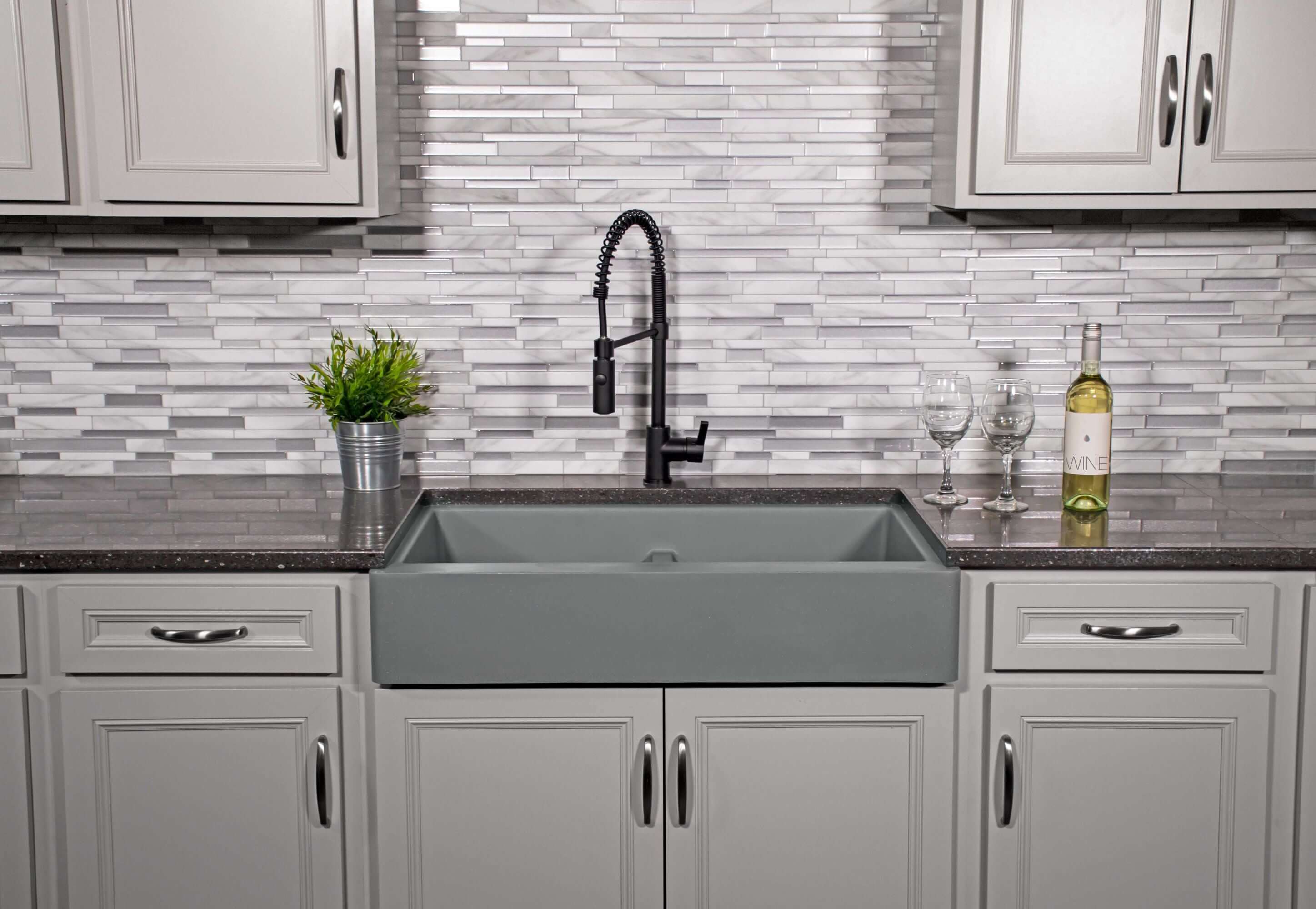 Alternate Image for Karran 34" Quartz Composite Retrofit Farmhouse Sink, 50/50 Double Bowl, Grey, QAR-750-GR-PK1