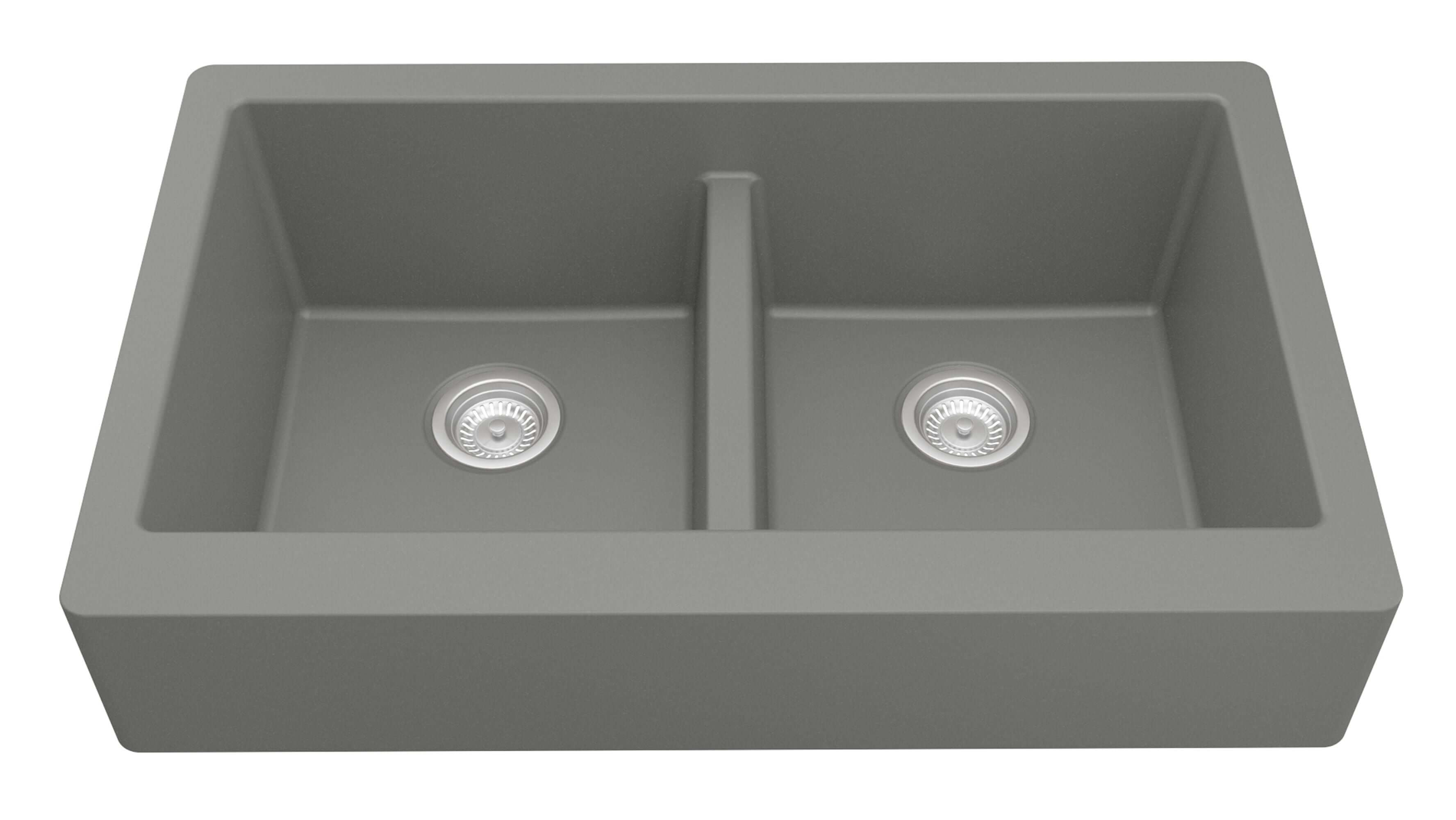 Alternate Image for Karran 34" Quartz Composite Retrofit Farmhouse Sink, 50/50 Double Bowl, Grey, QAR-750-GR-PK1