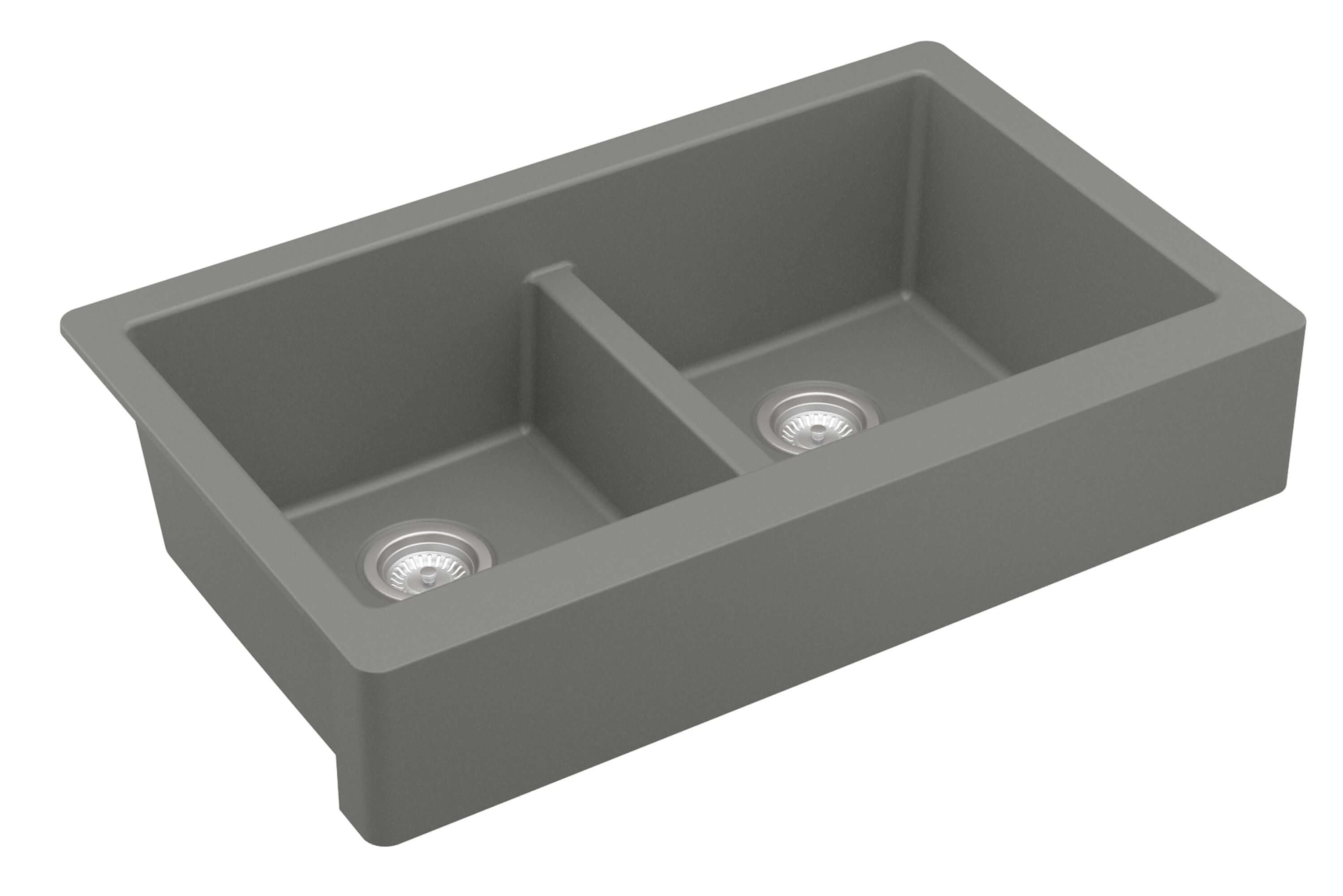 Alternate Image for Karran 34" Quartz Composite Retrofit Farmhouse Sink, 50/50 Double Bowl, Grey, QAR-750-GR-PK1