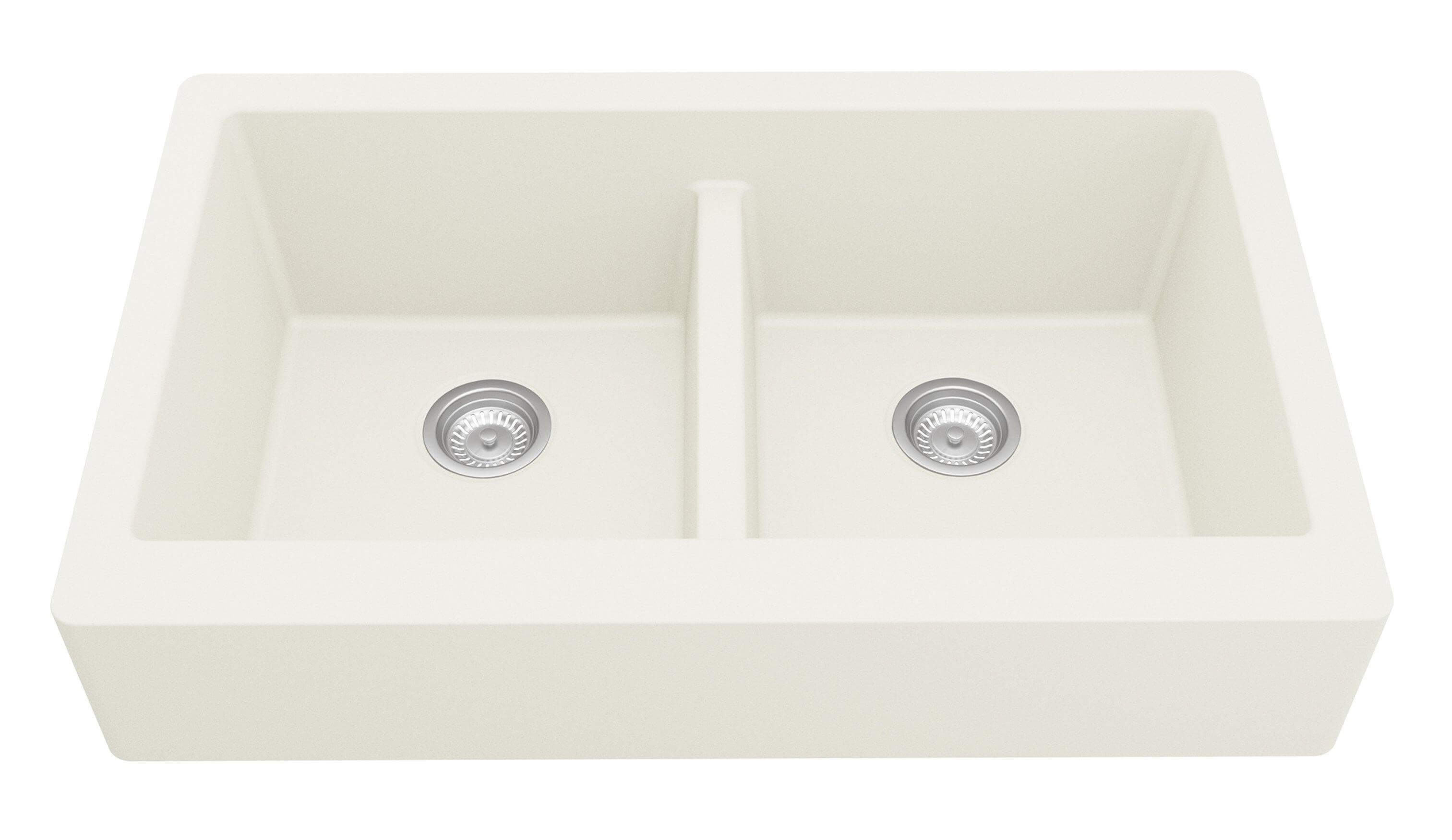Alternate Image for Karran 34" Quartz Composite Retrofit Farmhouse Sink, 50/50 Double Bowl, White, QAR-750-WH