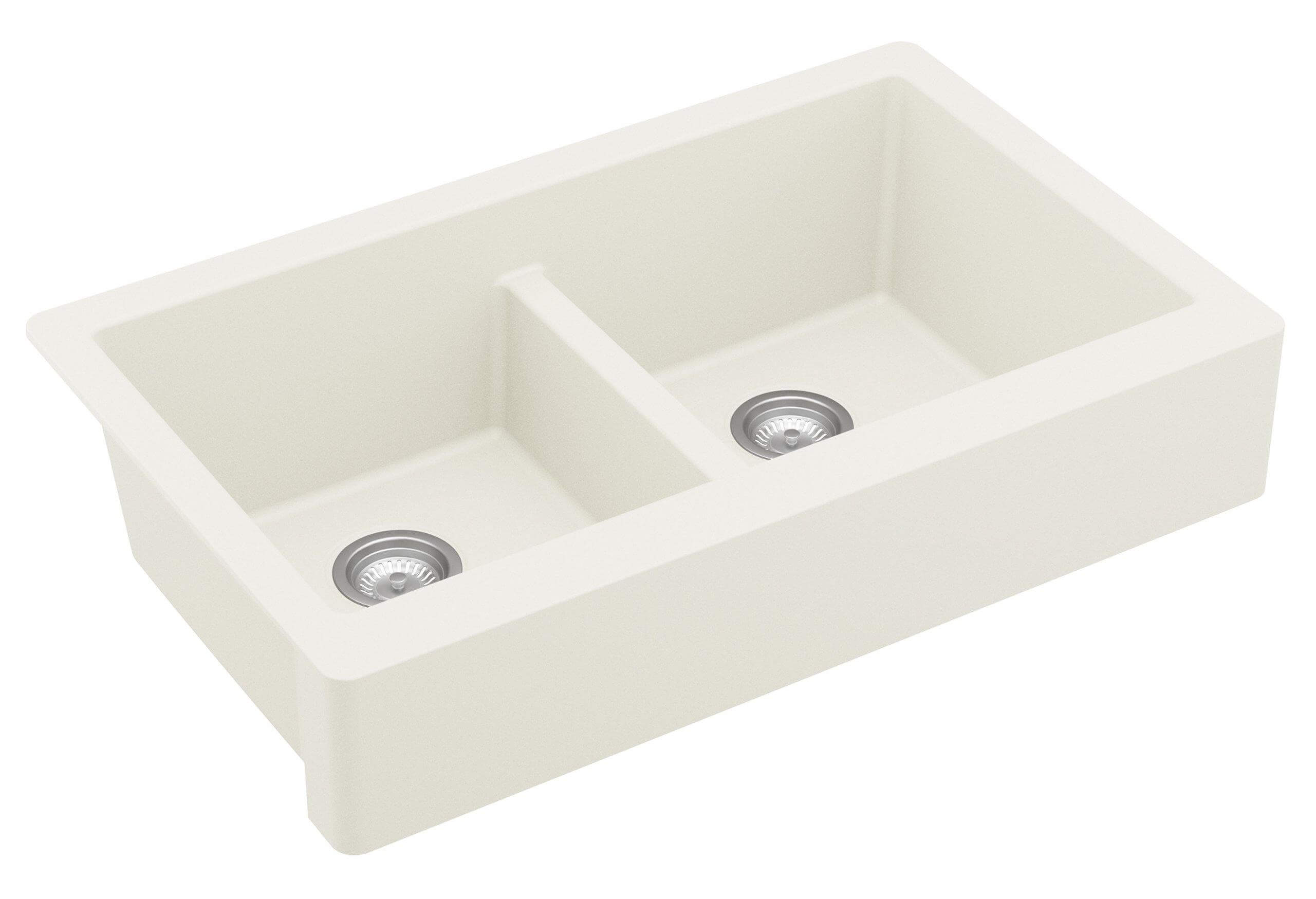 Alternate Image for Karran 34" Quartz Composite Retrofit Farmhouse Sink, 50/50 Double Bowl, White, QAR-750-WH