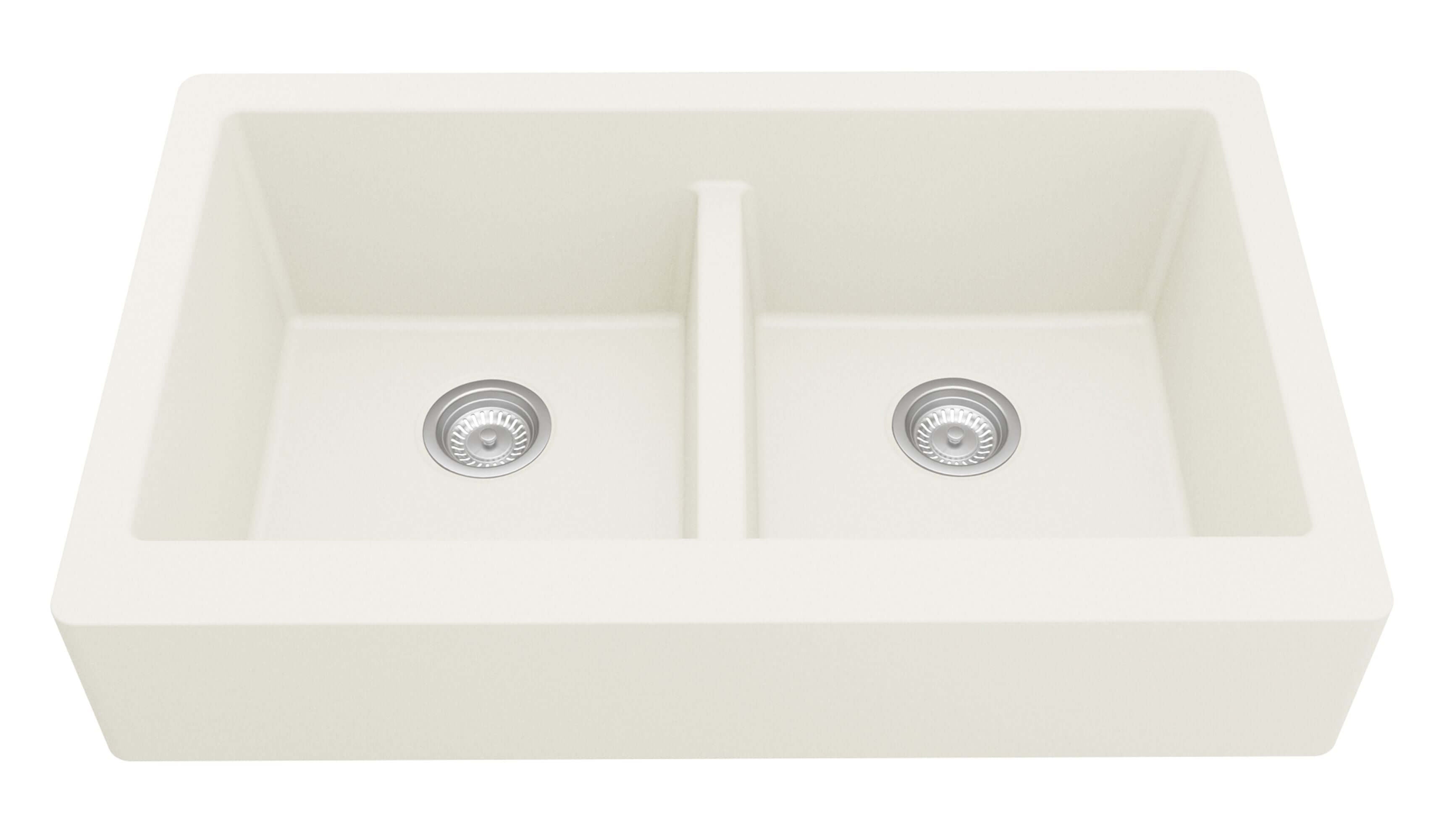 Alternate Image for Karran 34" Quartz Composite Retrofit Farmhouse Sink, 50/50 Double Bowl, White, QAR-750-WH-PK1