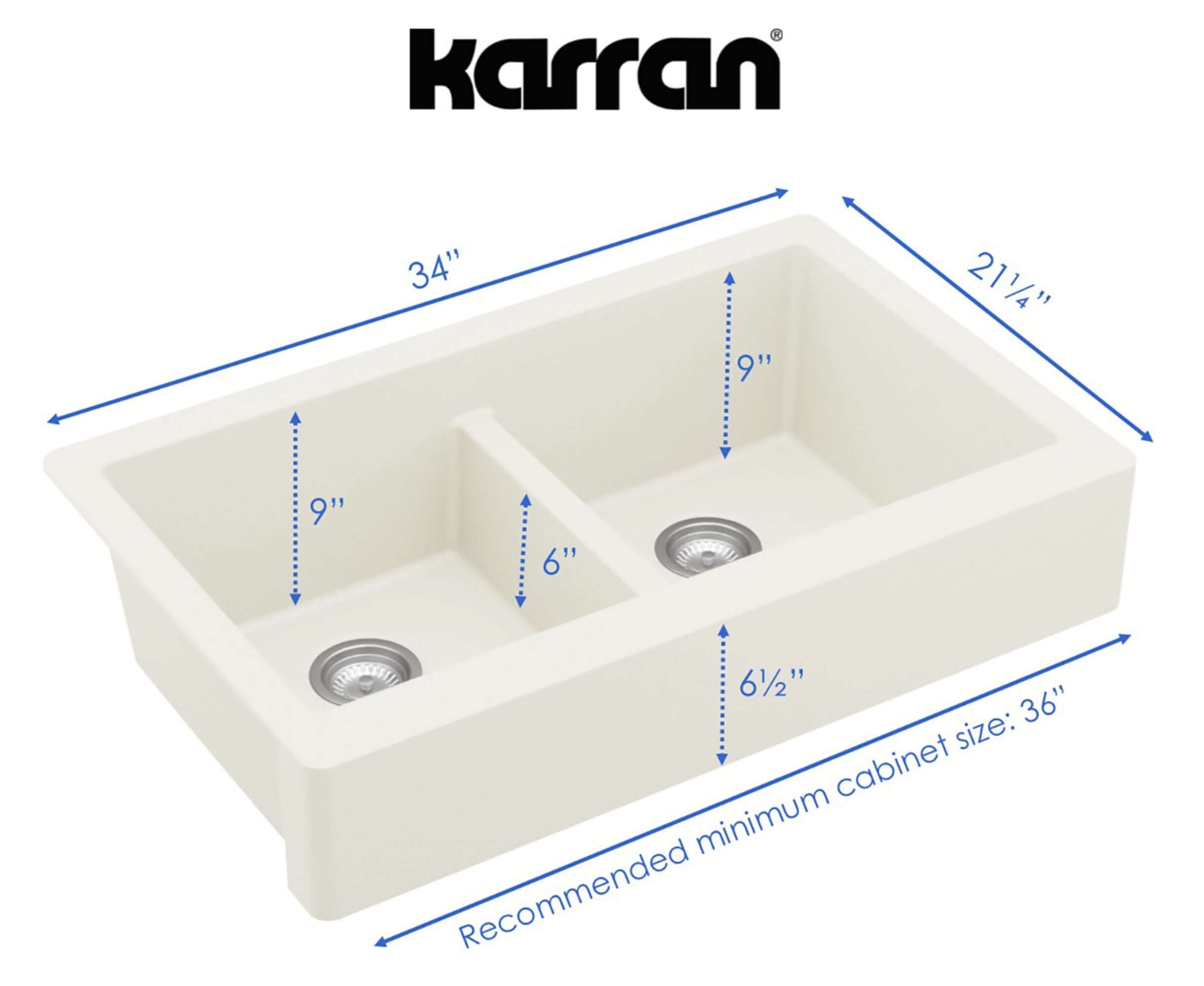 Alternate Image for Karran 34" Quartz Composite Retrofit Farmhouse Sink, 50/50 Double Bowl, White, QAR-750-WH-PK1