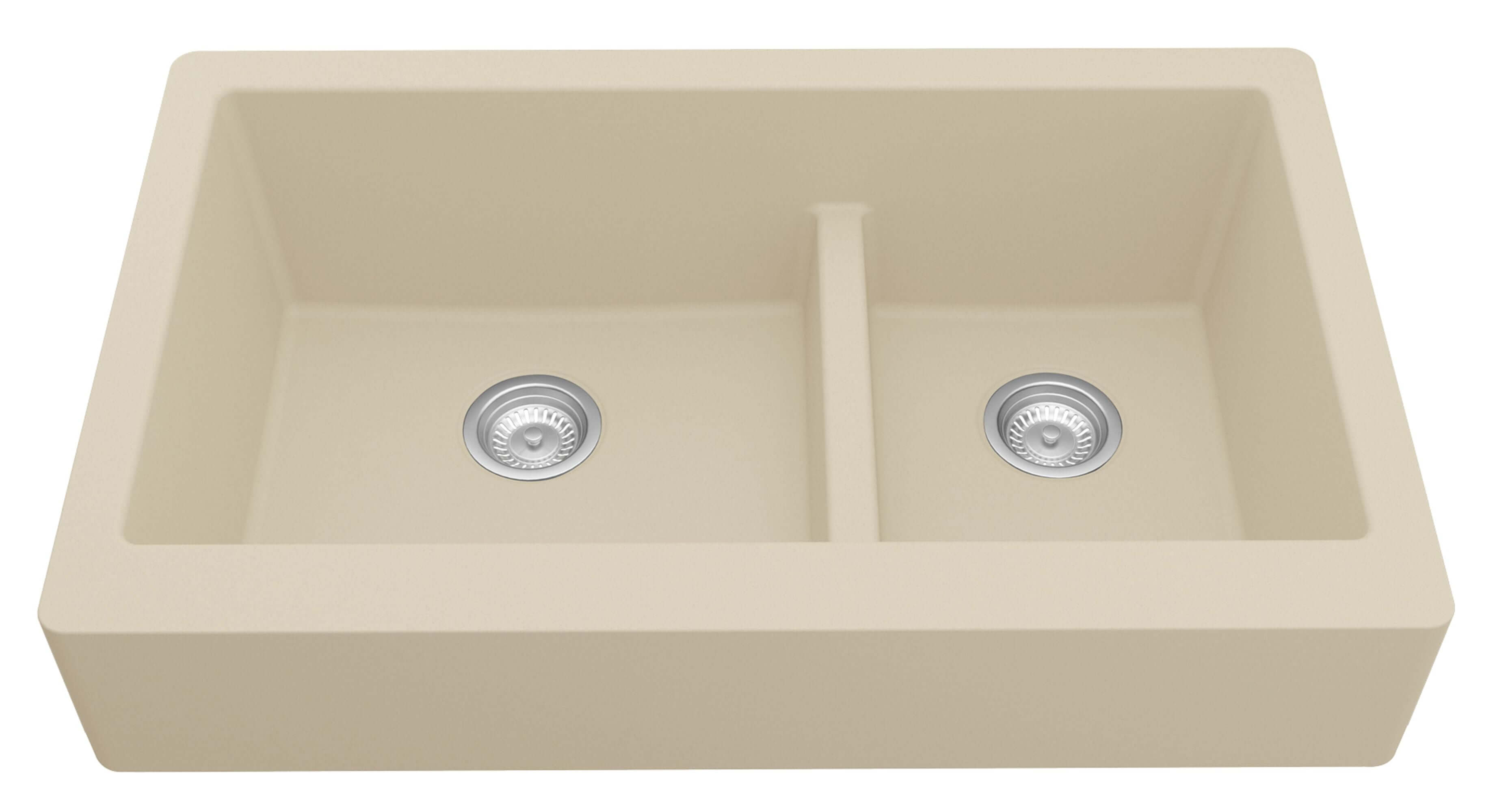 Alternate Image for Karran 34" Quartz Composite Retrofit Farmhouse Sink, 60/40 Double Bowl, Bisque, QAR-760-BI-PK1