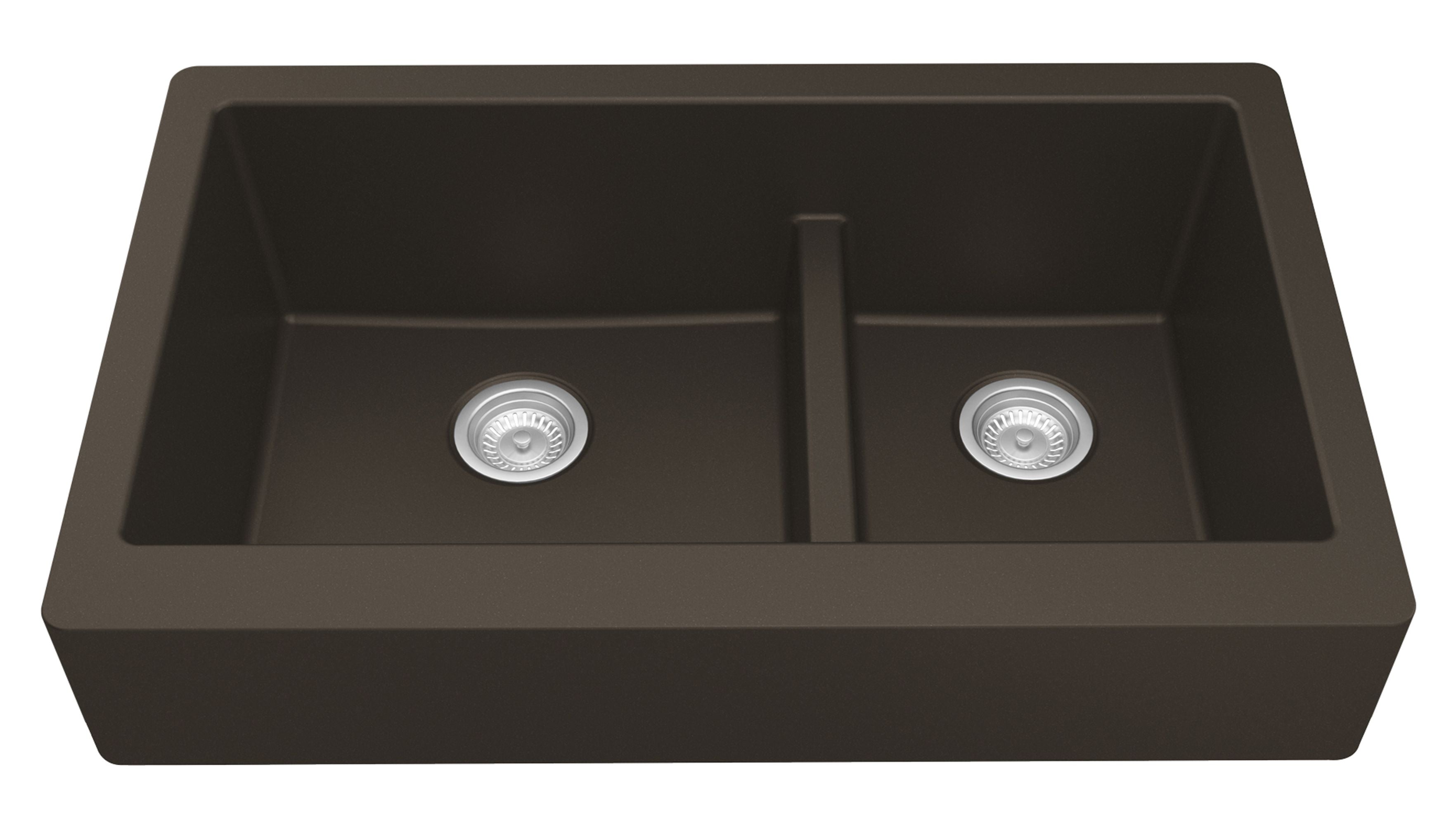 Karran 34" Quartz Composite Retrofit Farmhouse Sink, 60/40 Double Bowl, Brown, QAR-760-BR-PK1