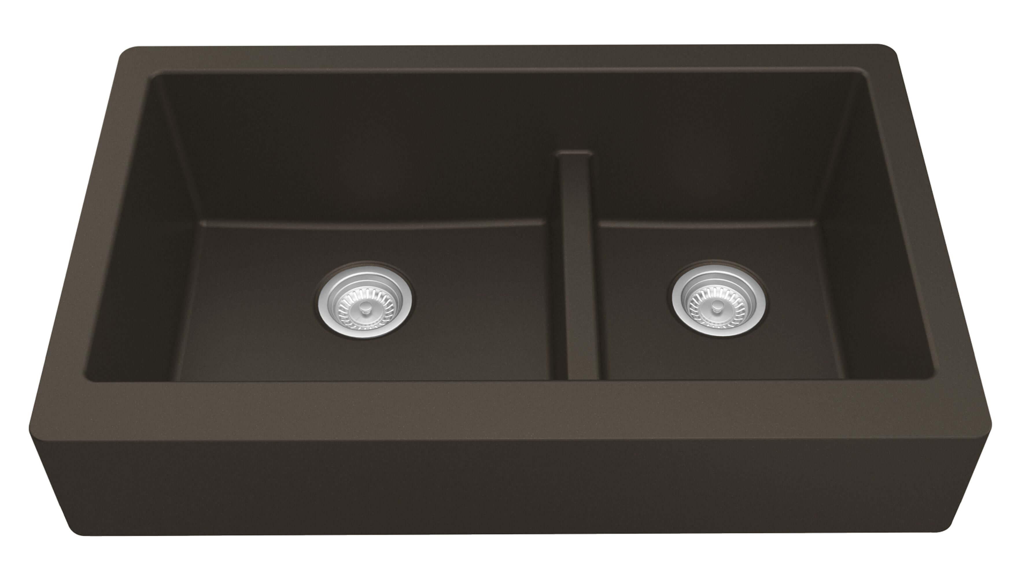 Alternate Image for Karran 34" Quartz Composite Retrofit Farmhouse Sink, 60/40 Double Bowl, Brown, QAR-760-BR-PK1