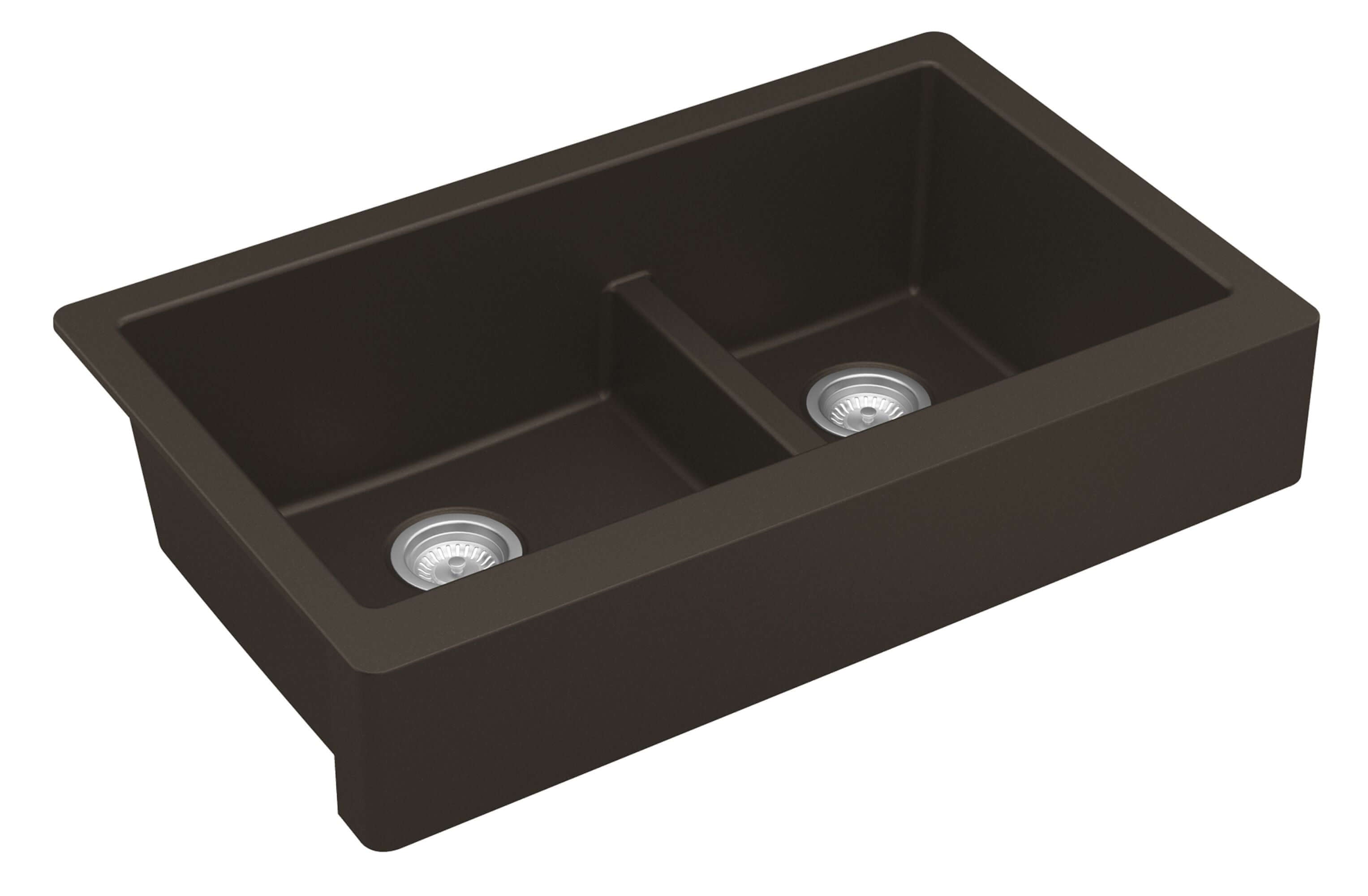 Alternate Image for Karran 34" Quartz Composite Retrofit Farmhouse Sink, 60/40 Double Bowl, Brown, QAR-760-BR-PK1