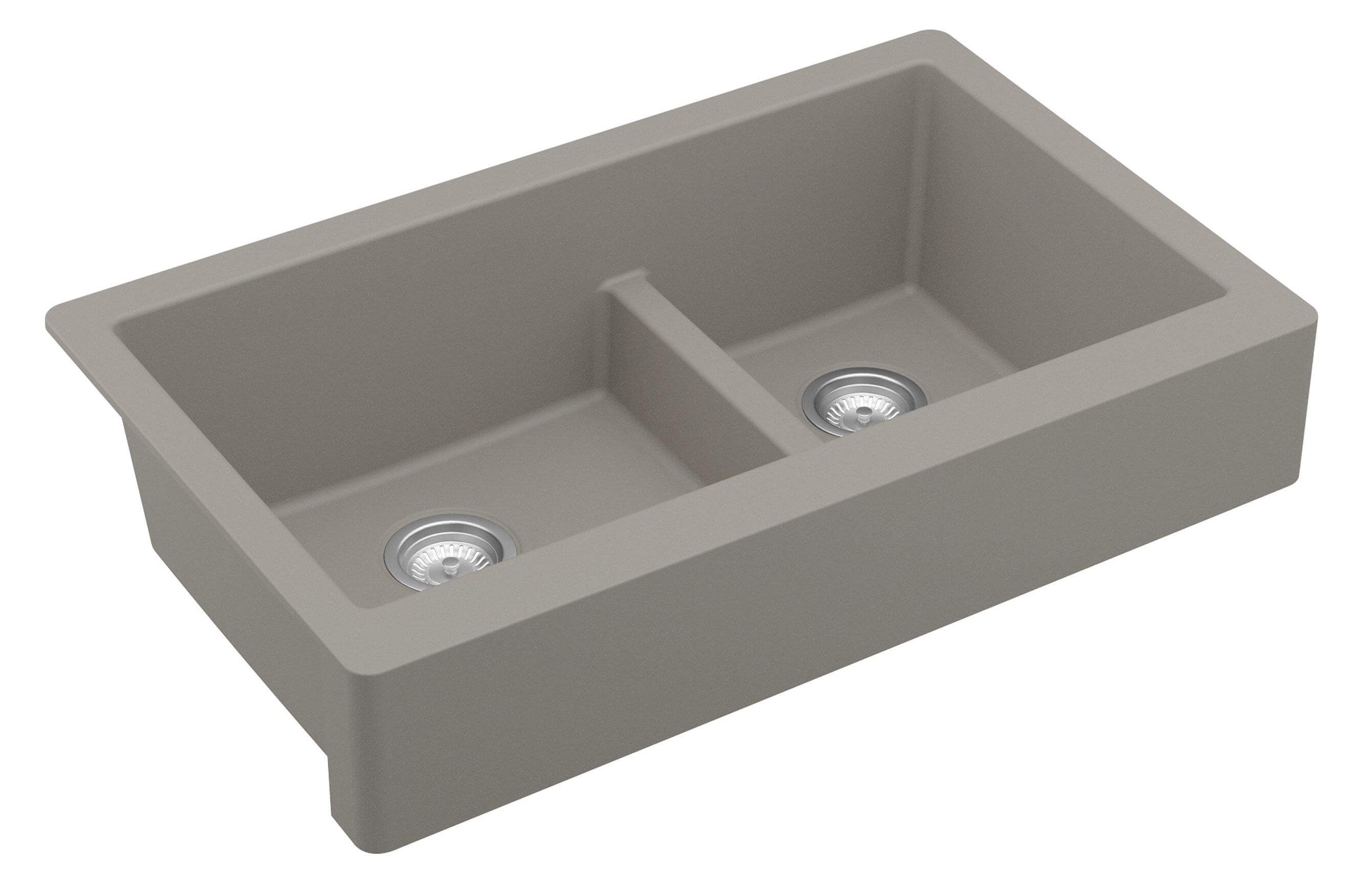 Alternate Image for Karran 34" Quartz Composite Retrofit Farmhouse Sink, 60/40 Double Bowl, Concrete, QAR-760-CN