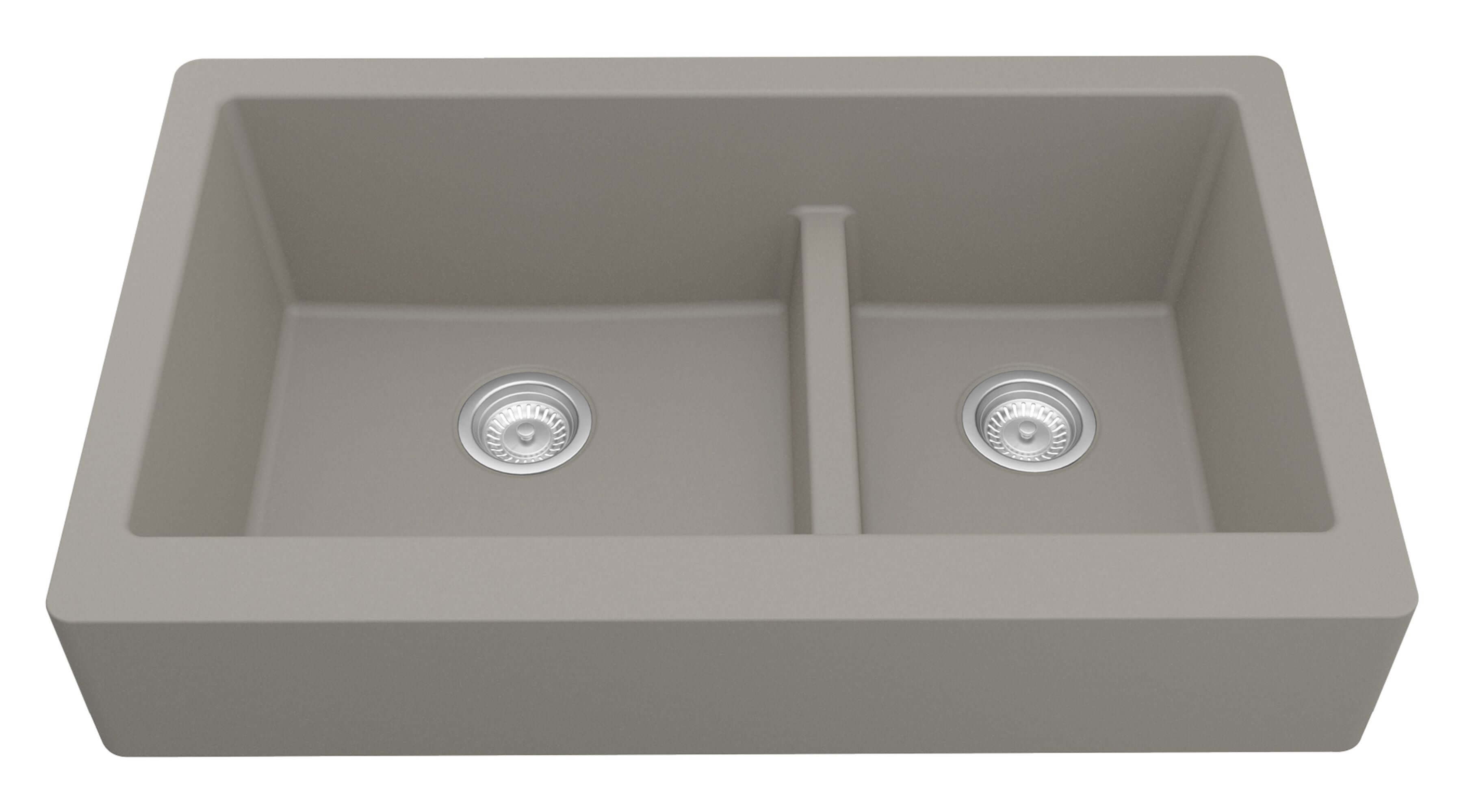 Alternate Image for Karran 34" Quartz Composite Retrofit Farmhouse Sink, 60/40 Double Bowl, Concrete, QAR-760-CN-PK1
