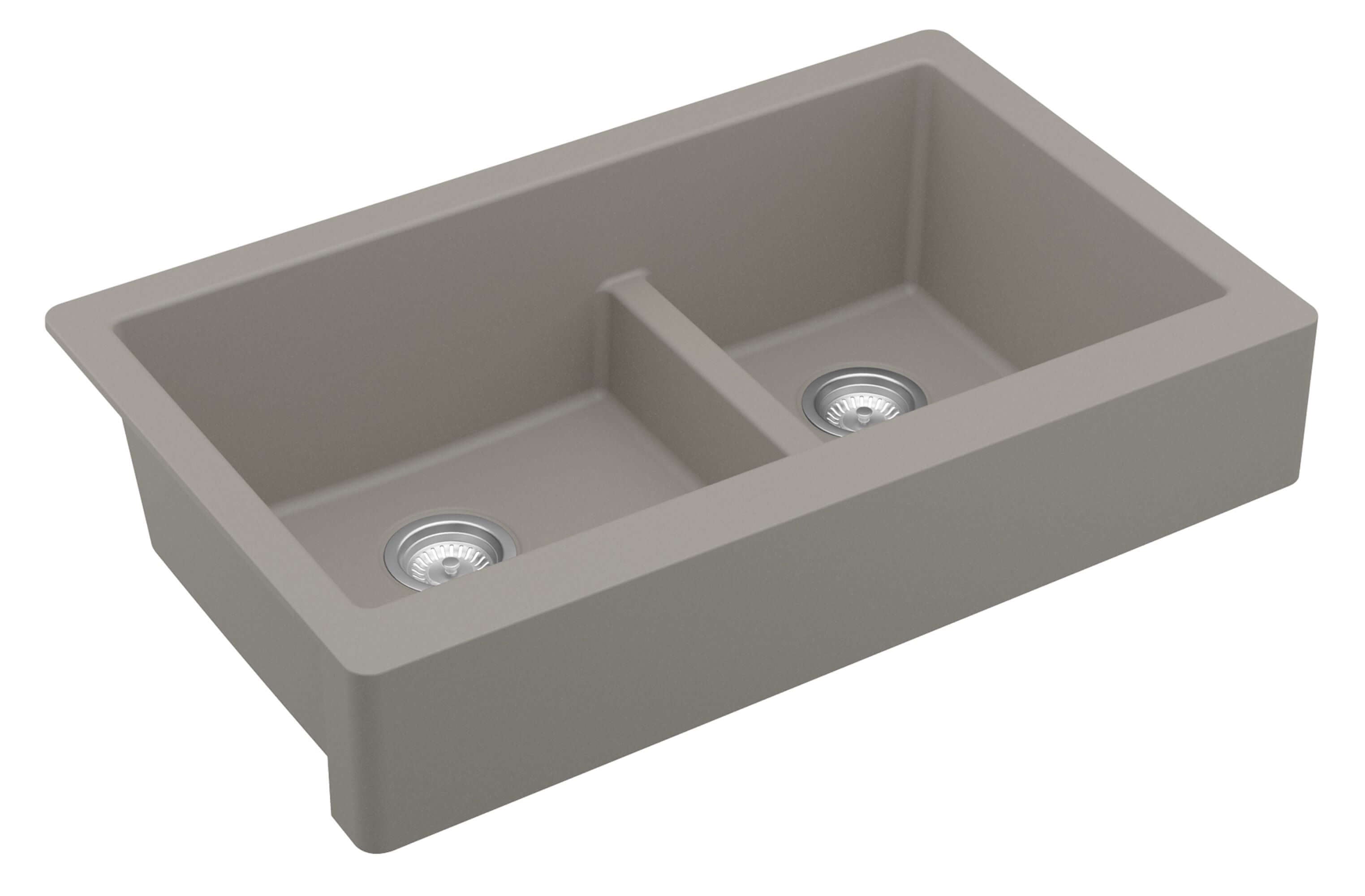 Alternate Image for Karran 34" Quartz Composite Retrofit Farmhouse Sink, 60/40 Double Bowl, Concrete, QAR-760-CN-PK1