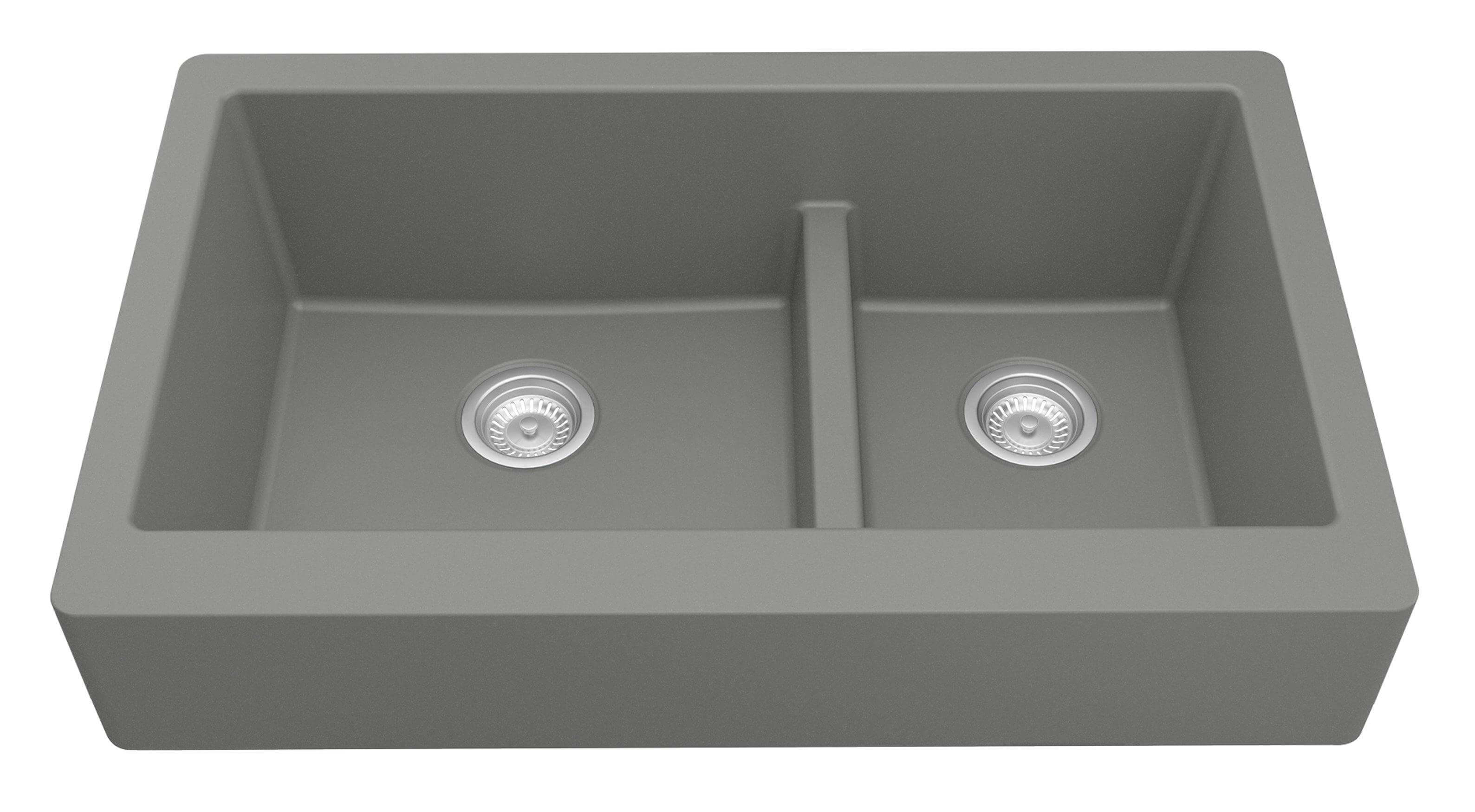 Alternate Image for Karran 34" Quartz Composite Retrofit Farmhouse Sink, 60/40 Double Bowl, Grey, QAR-760-GR