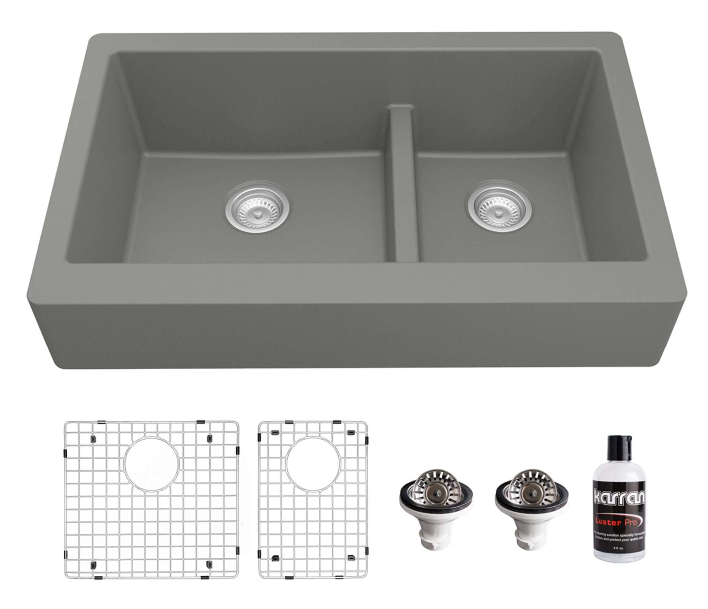 Alternate Image for Karran 34" Quartz Composite Retrofit Farmhouse Sink, 60/40 Double Bowl, Grey, QAR-760-GR-PK1