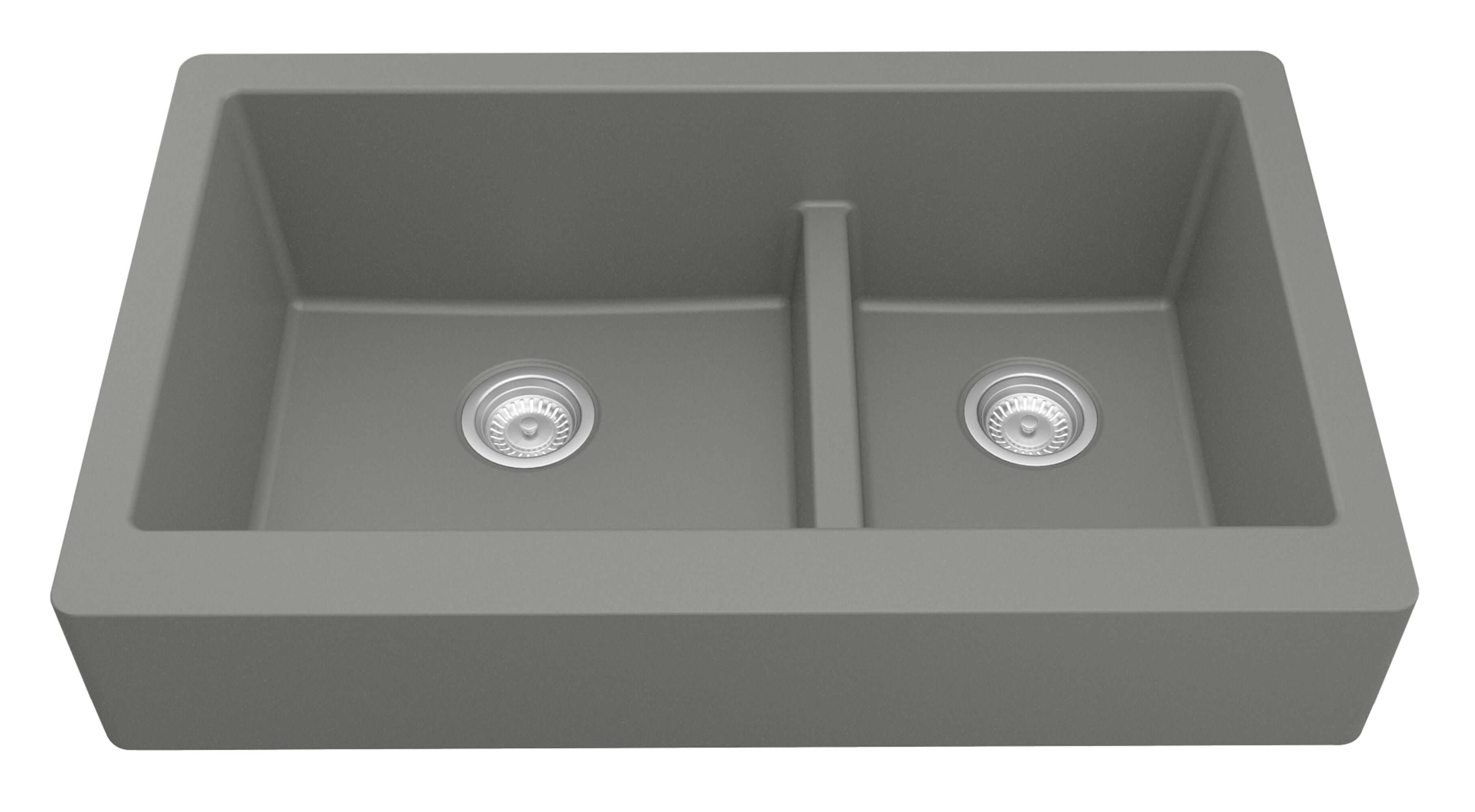 Alternate Image for Karran 34" Quartz Composite Retrofit Farmhouse Sink, 60/40 Double Bowl, Grey, QAR-760-GR-PK1