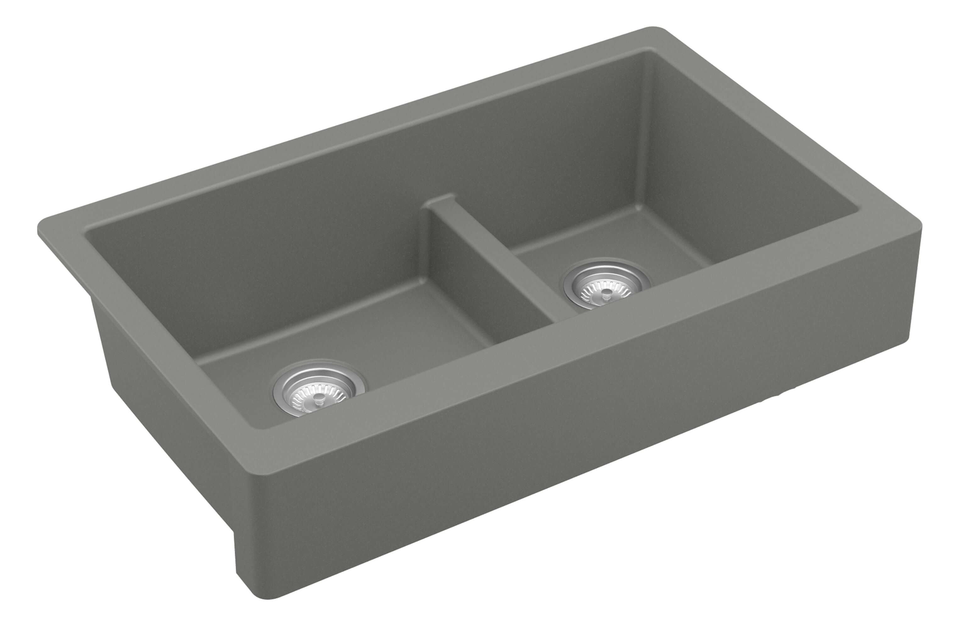 Alternate Image for Karran 34" Quartz Composite Retrofit Farmhouse Sink, 60/40 Double Bowl, Grey, QAR-760-GR-PK1