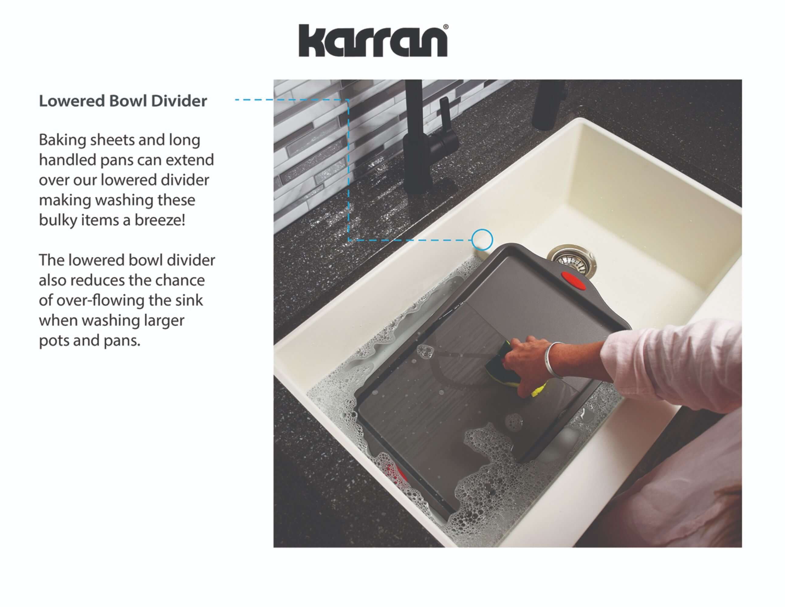 Alternate Image for Karran 34" Quartz Composite Retrofit Farmhouse Sink, 60/40 Double Bowl, Bisque, QAR-760-BI-PK1