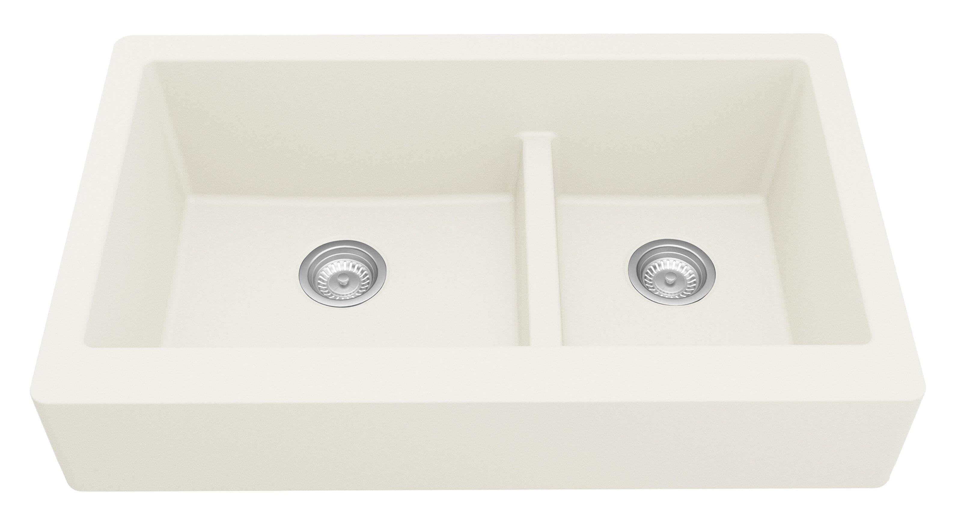 Alternate Image for Karran 34" Quartz Composite Retrofit Farmhouse Sink, 60/40 Double Bowl, White, QAR-760-WH