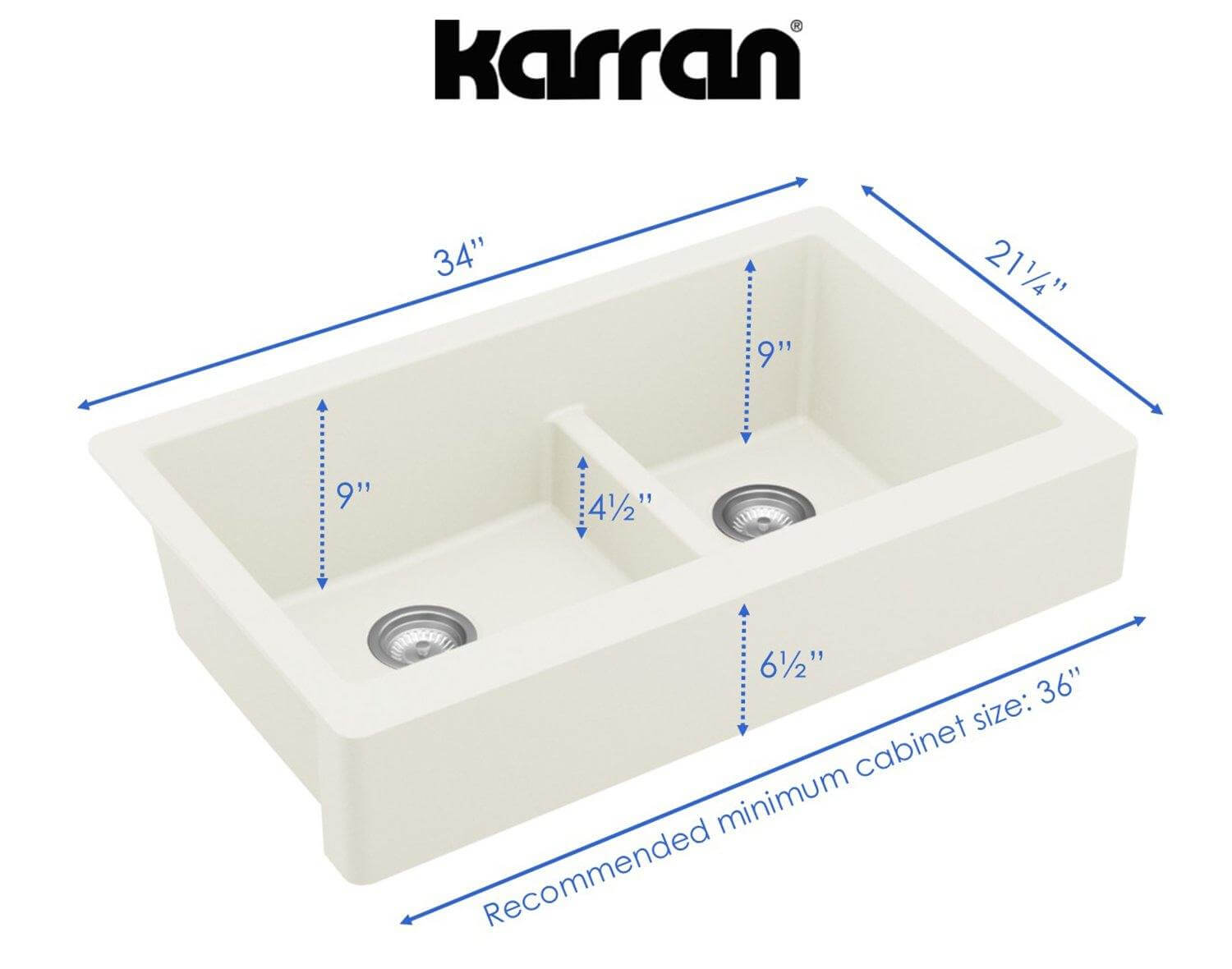 Alternate Image for Karran 34" Quartz Composite Retrofit Farmhouse Sink, 60/40 Double Bowl, White, QAR-760-WH