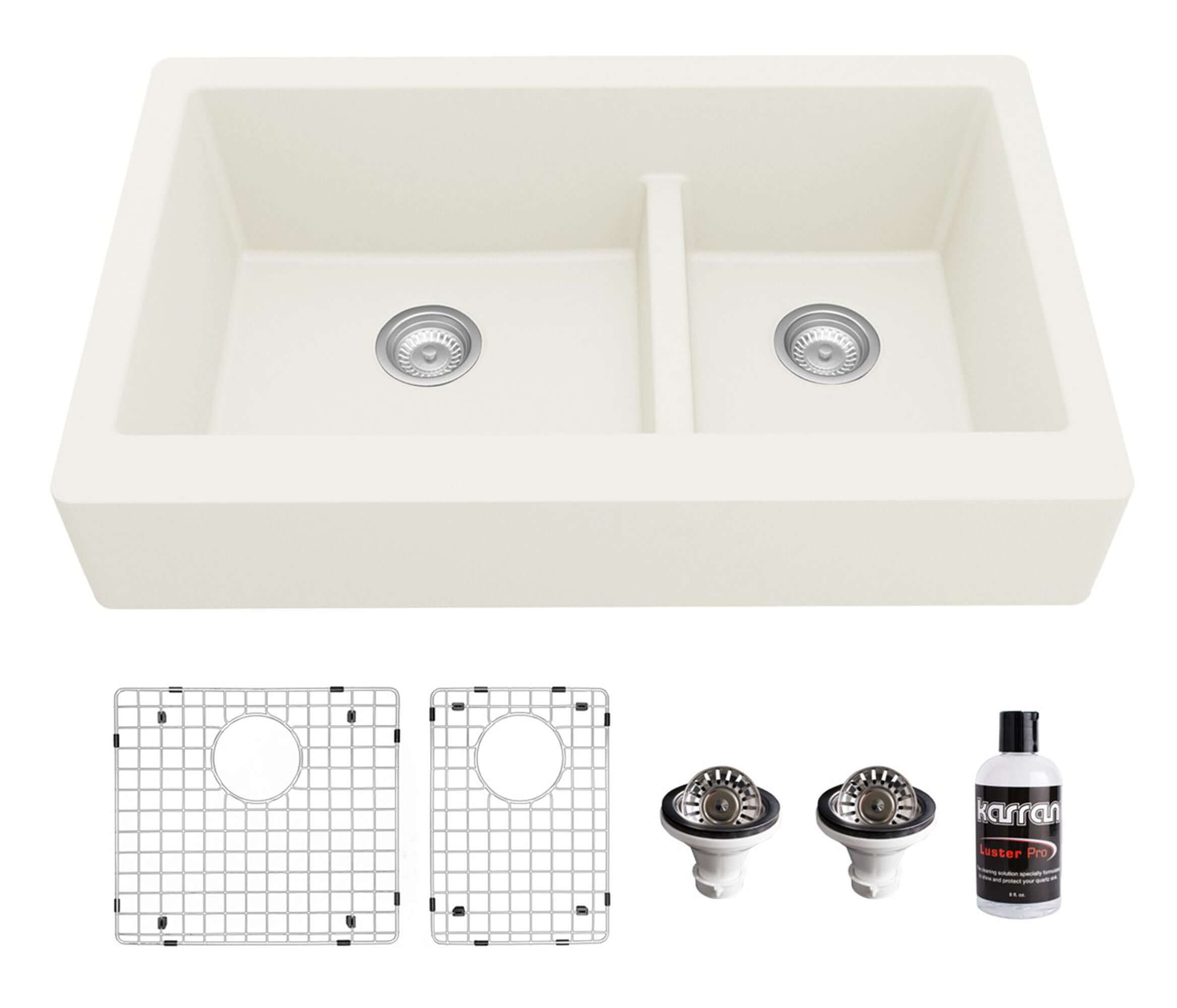 Alternate Image for Karran 34" Quartz Composite Retrofit Farmhouse Sink, 60/40 Double Bowl, White, QAR-760-WH-PK1