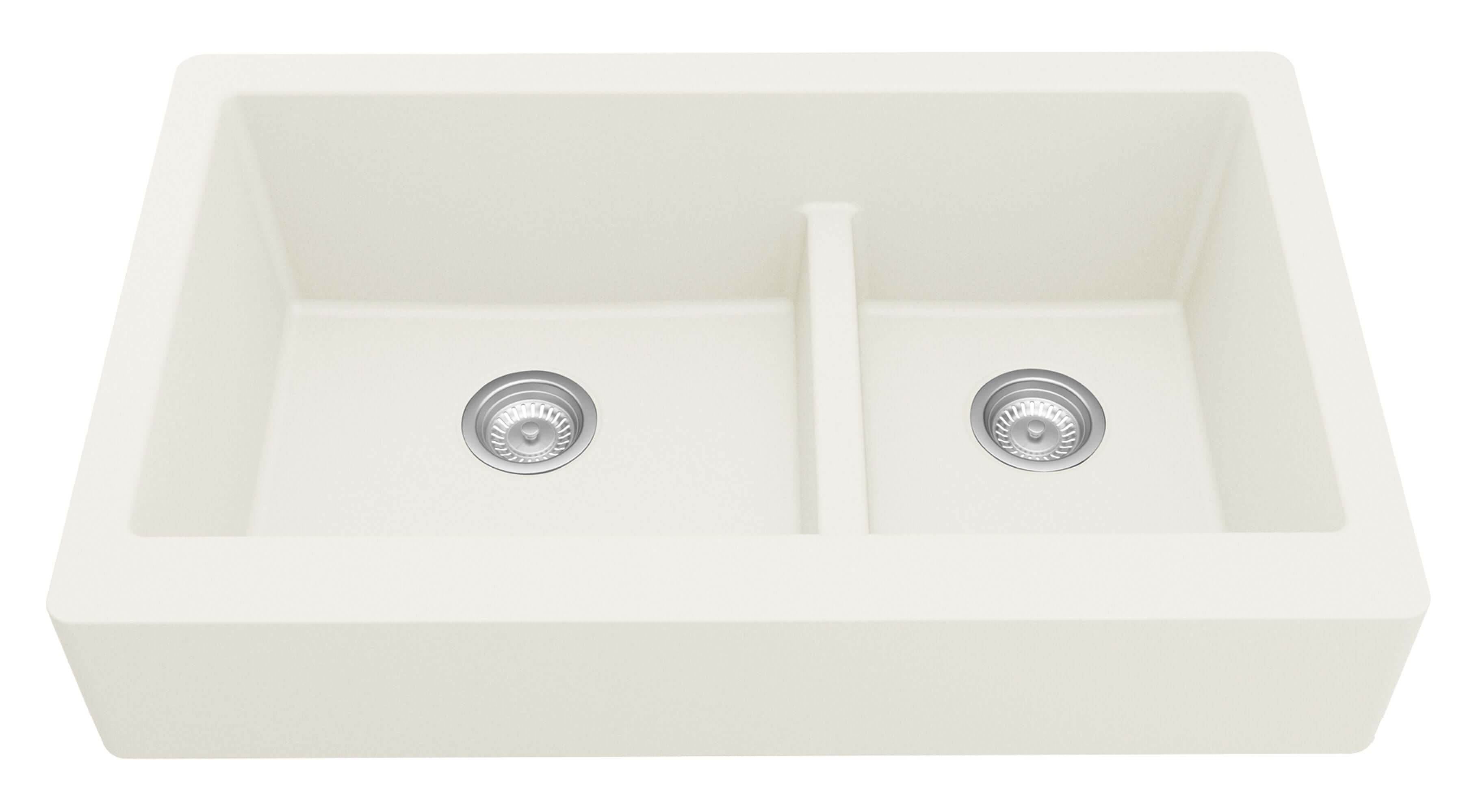 Alternate Image for Karran 34" Quartz Composite Retrofit Farmhouse Sink, 60/40 Double Bowl, White, QAR-760-WH-PK1
