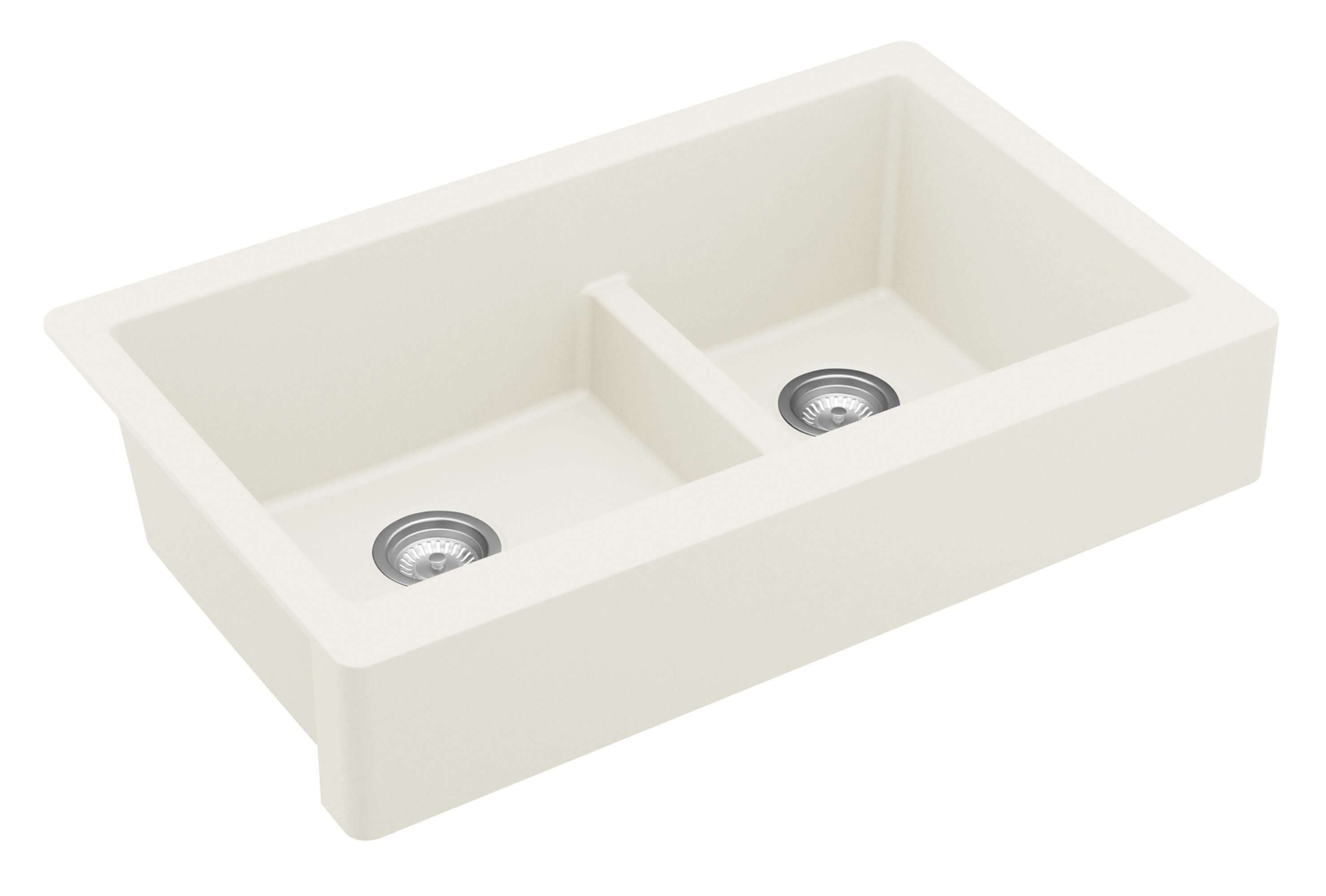Alternate Image for Karran 34" Quartz Composite Retrofit Farmhouse Sink, 60/40 Double Bowl, White, QAR-760-WH-PK1