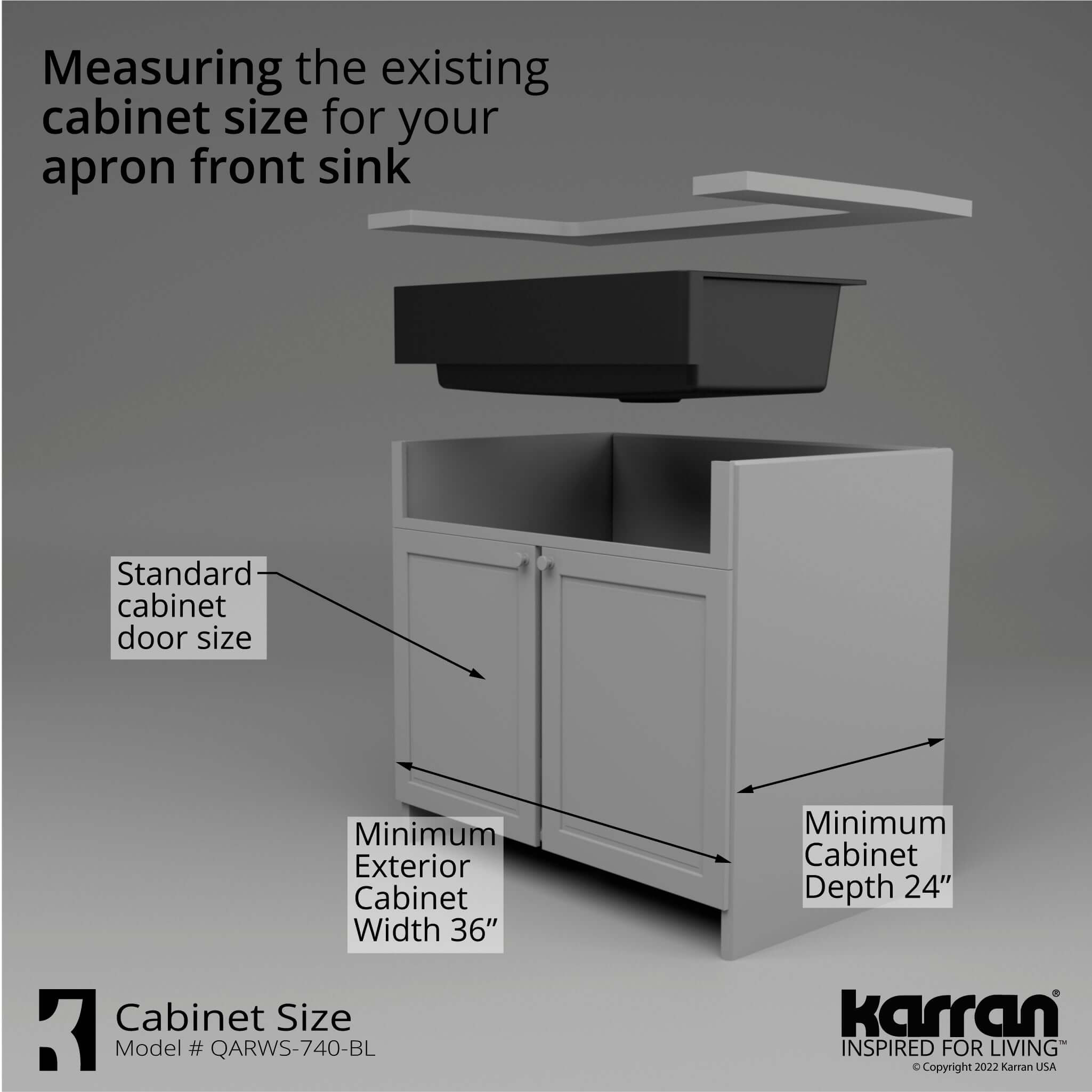 Alternate Image for Karran 34" Quartz Composite Retrofit Workstation Farmhouse Sink with Accessories, Black, QARWS-740-BL