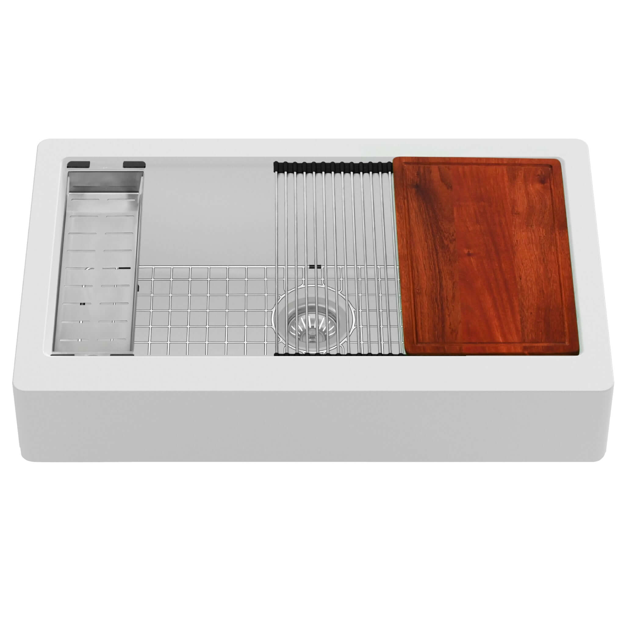 Alternate Image for Karran 34" Quartz Composite Retrofit Workstation Farmhouse Sink with Accessories, White, QARWS-740-WH