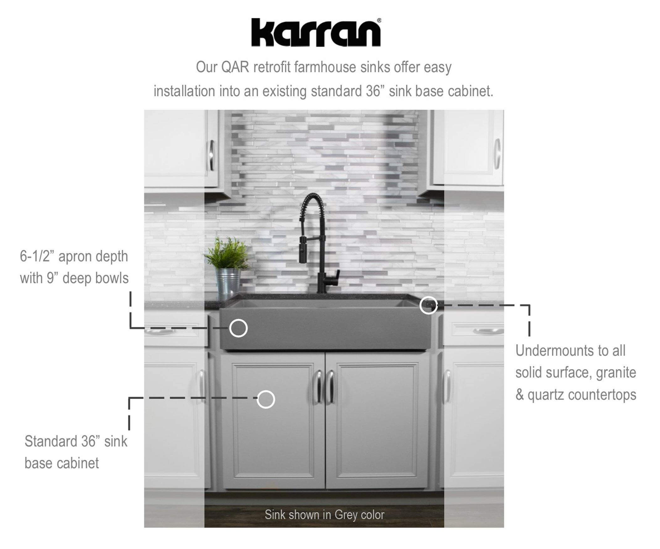 Alternate Image for Karran 34" Quartz Composite Retrofit Farmhouse Sink, Black, QAR-740-BL