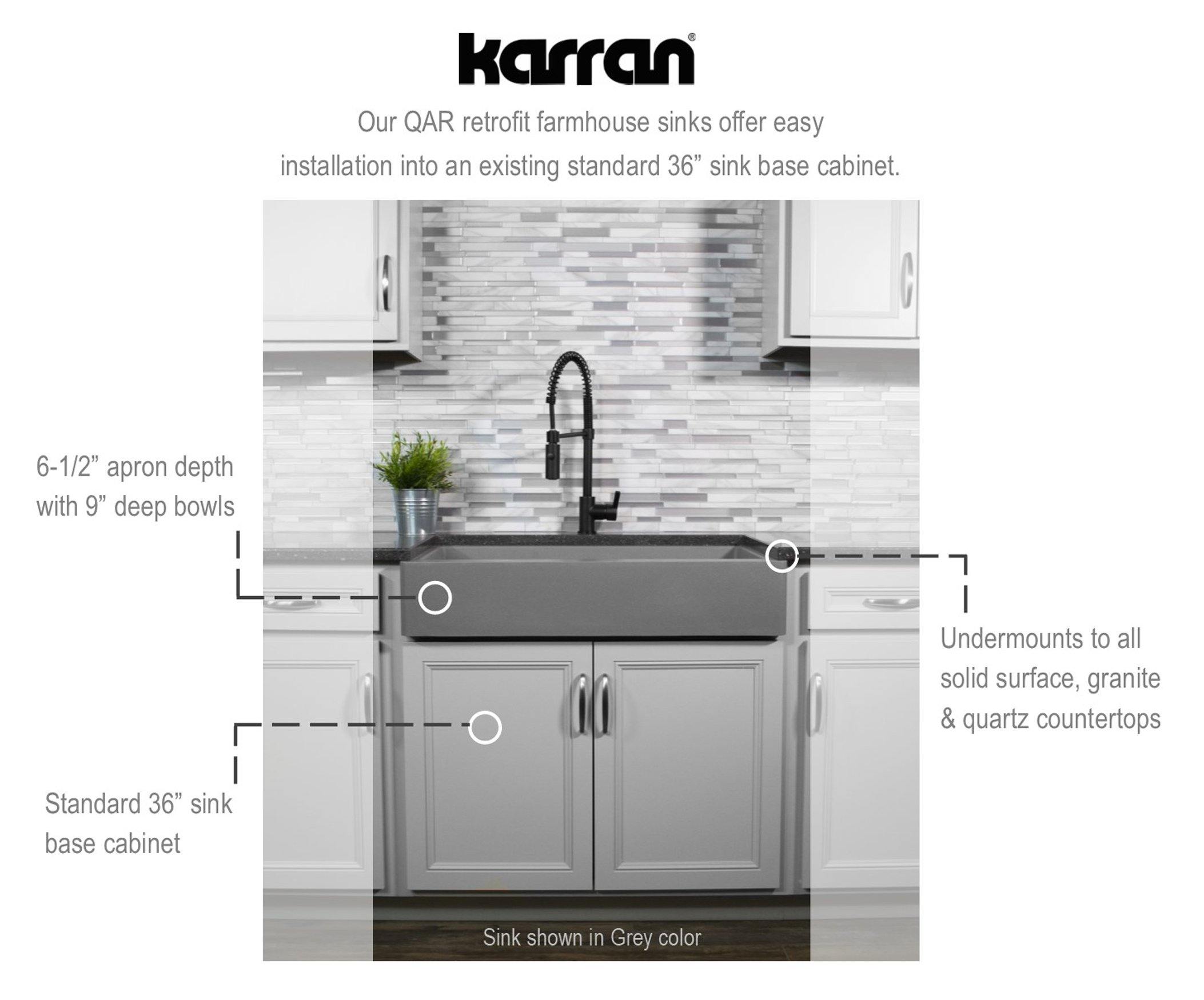 Alternate Image for Karran 34" Quartz Composite Retrofit Farmhouse Sink, 50/50 Double Bowl, Brown, QAR-750-BR